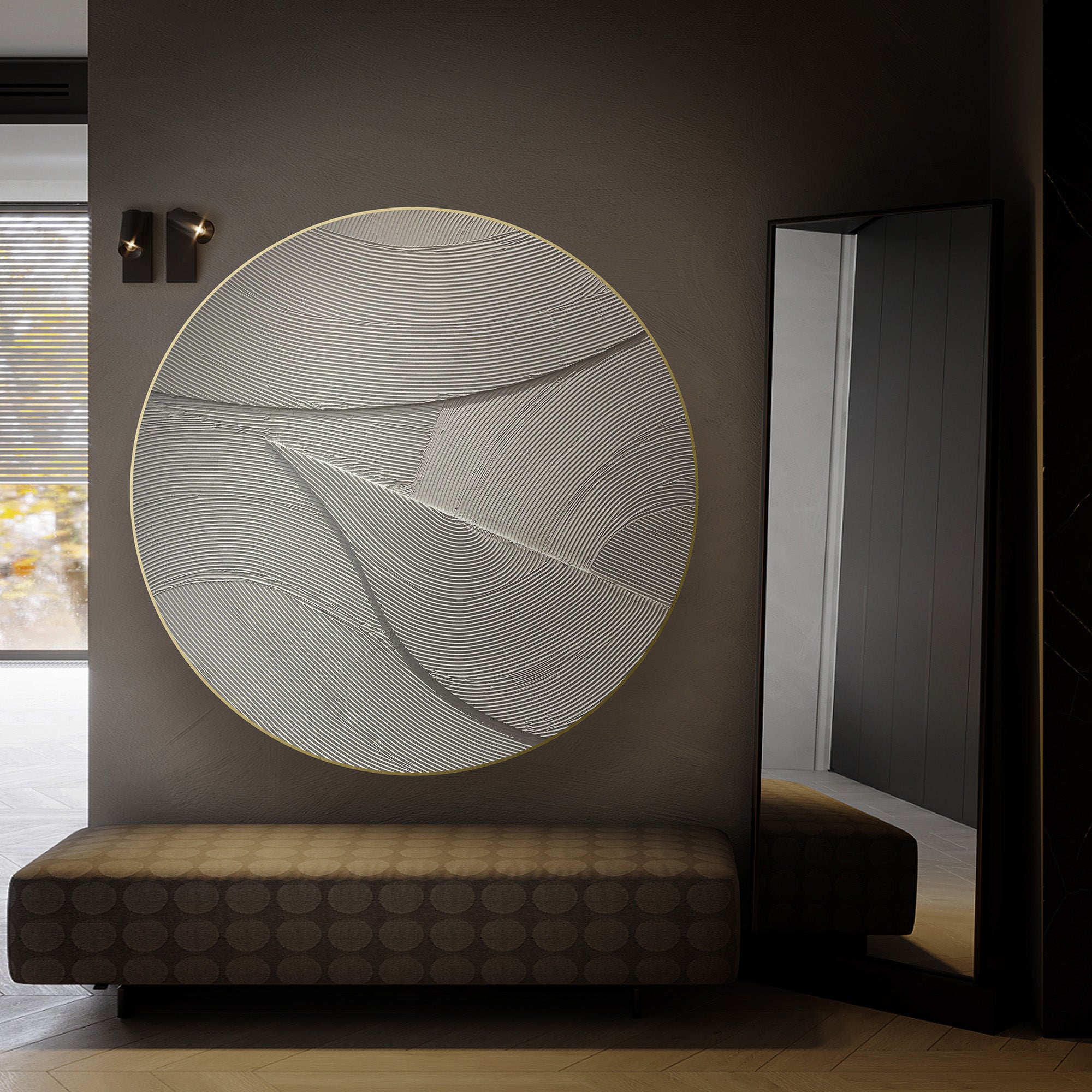 Hand Painted Art Gold Circle Metal FRAME Painting 120*120cm SOASAMPLE020 - Paintings - ebarza Furniture UAE | Shop Modern Furniture in Abu Dhabi & Dubai - مفروشات ايبازرا في الامارات | تسوق اثاث عصري وديكورات مميزة في دبي وابوظبي