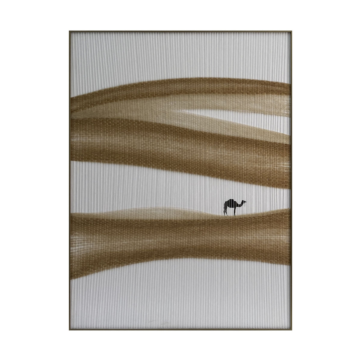 Set of 2 handmade fiber weaving camel paintings, 90x120 cm, featuring intricate designs and natural textures.