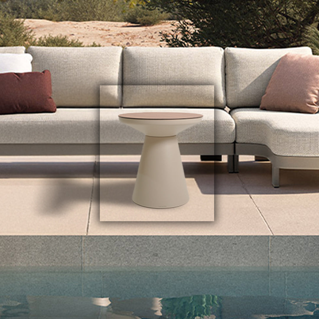 Outdoor side table with HPL top from BEACON, featuring a sleek design and sturdy construction for outdoor use.