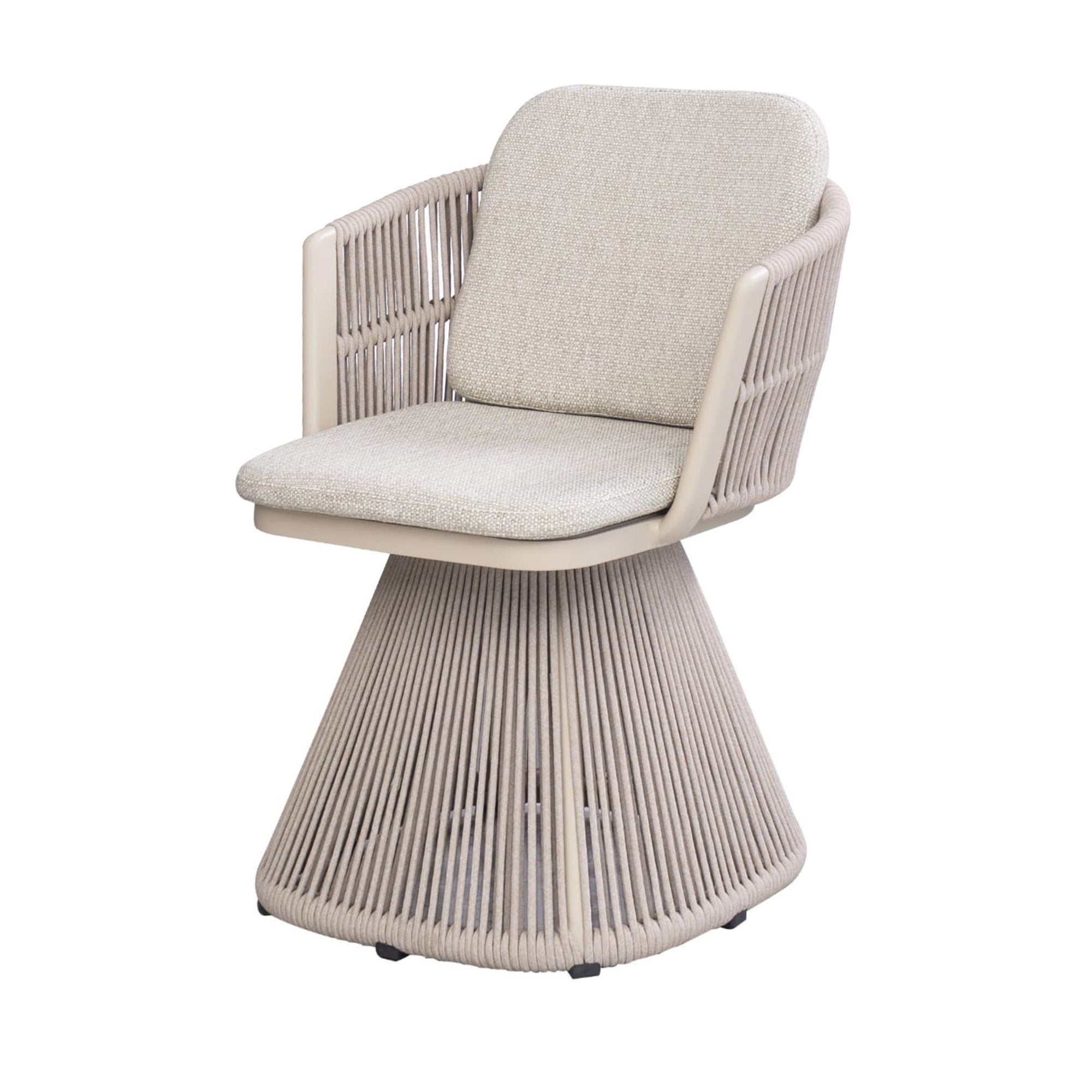 Beige Marrakech outdoor swivel chair with rope details, stylish and comfortable, perfect for outdoor seating.