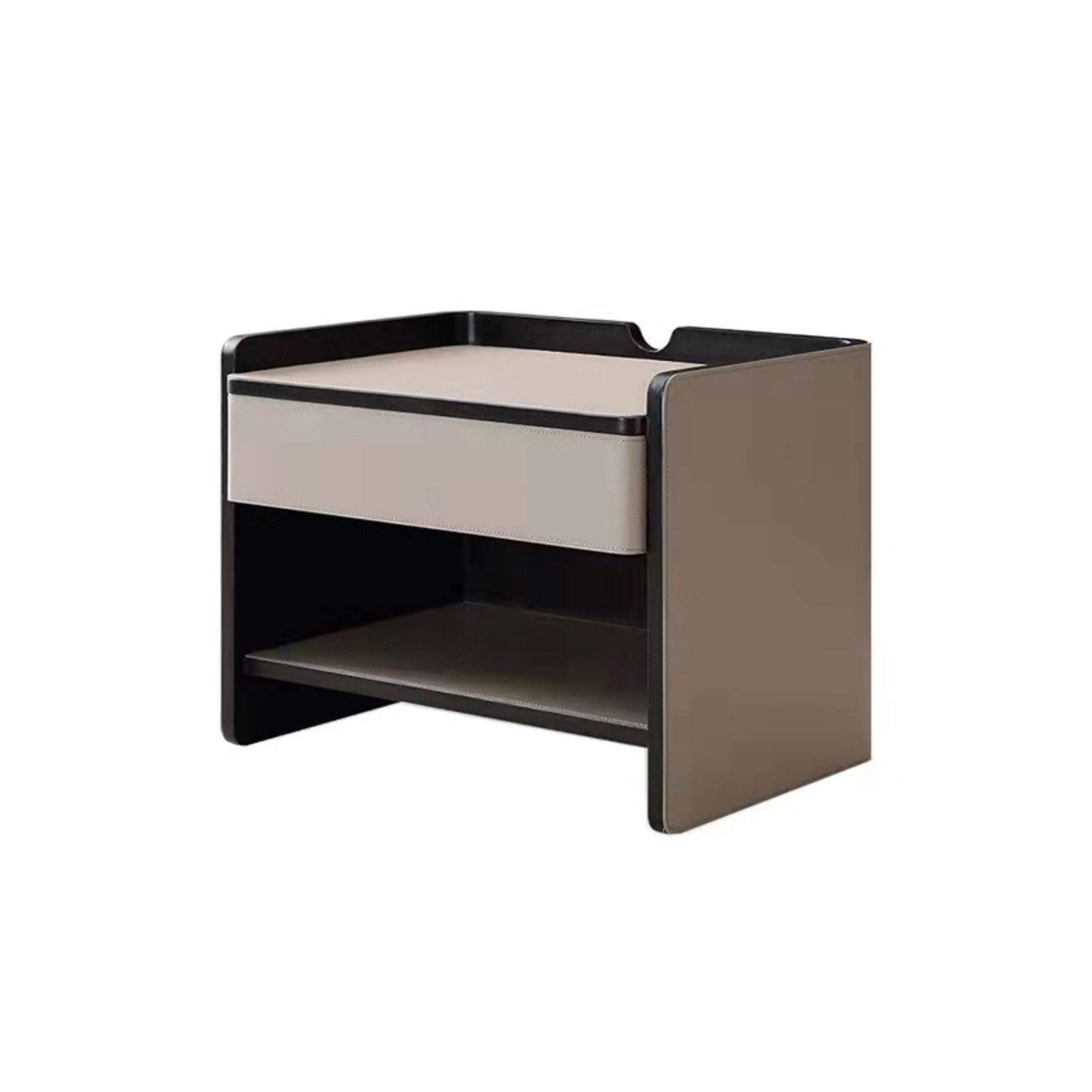 Pre-order 35 Days Delivery Mycroft Saddle Leather Bedside Table MLL-T37 Khaki - Side Tables - ebarza Furniture UAE | Shop Modern Furniture in Abu Dhabi & Dubai - مفروشات ايبازرا في الامارات | تسوق اثاث عصري وديكورات مميزة في دبي وابوظبي
