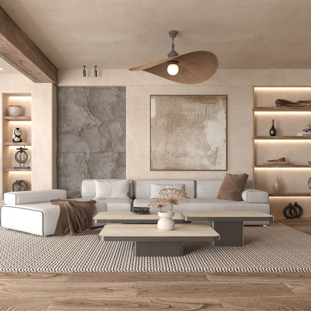 Set of three silver travertine Babylon coffee tables by A2STONE, featuring modern center table designs with sleek surfaces.