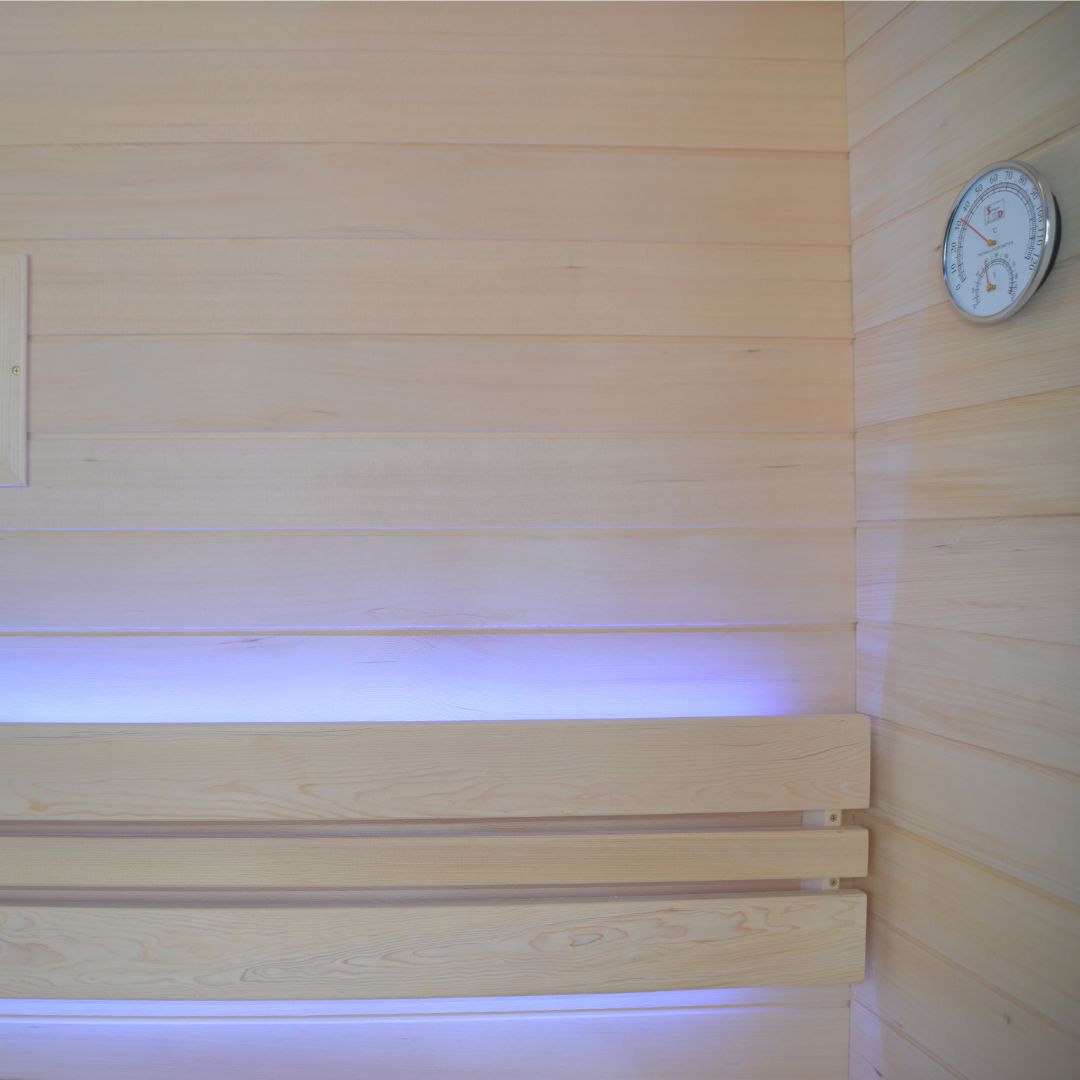 Pre-order BEACON EBARZA Sauna Room LM-N02TD with 130-day delivery, showcasing the wooden interior and modern design.