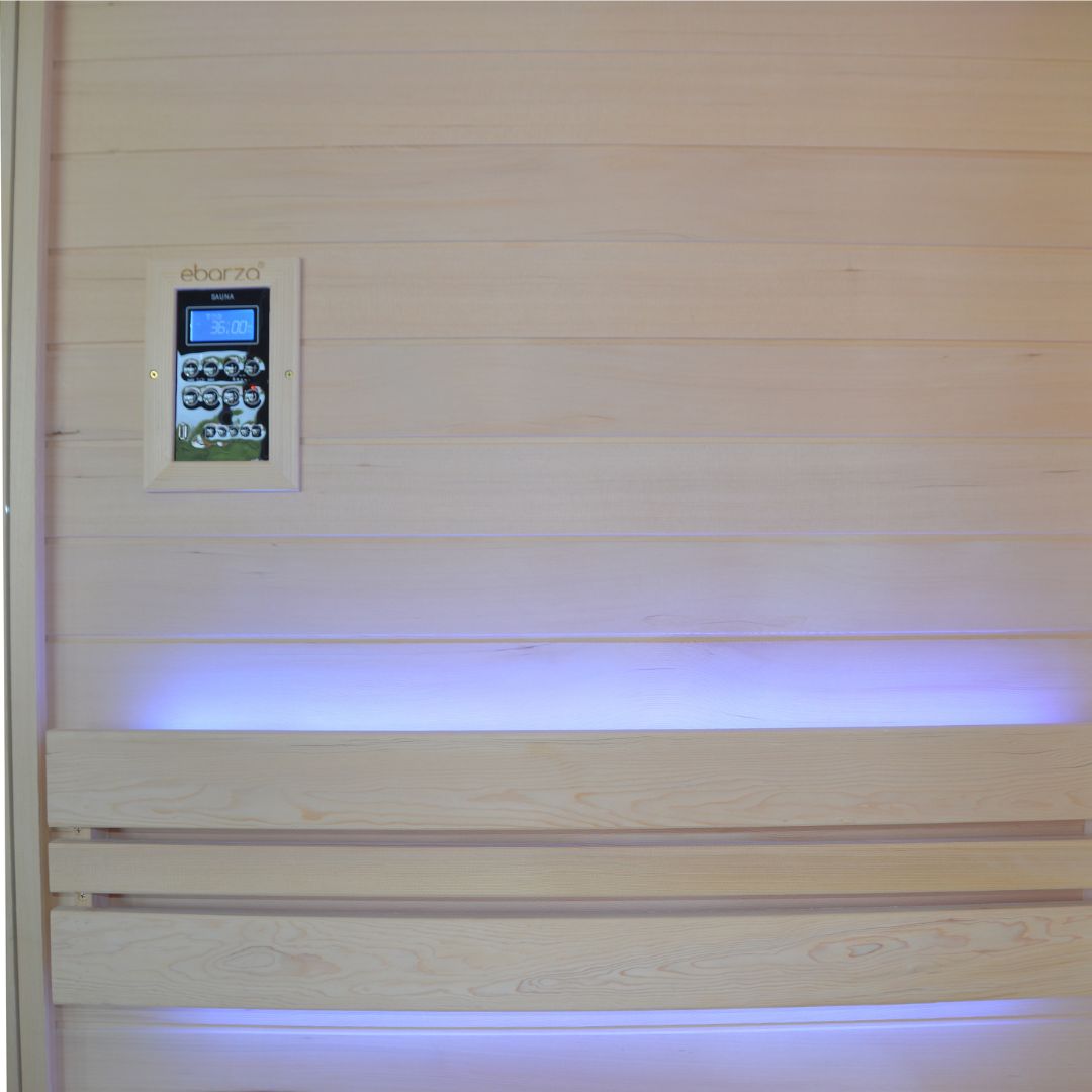 BEACON EBARZA sauna room LM-N02TD, pre-order, modern design with glass panels for relaxing wellness at home.