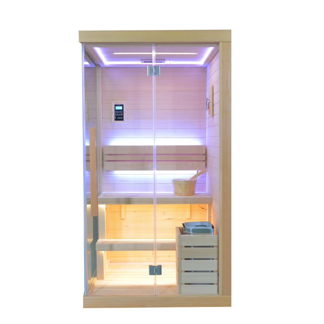 Pre-order BEACON EBARZA sauna room LM-N02TD with 130-day delivery, featuring a wooden interior for relaxing sauna experiences.