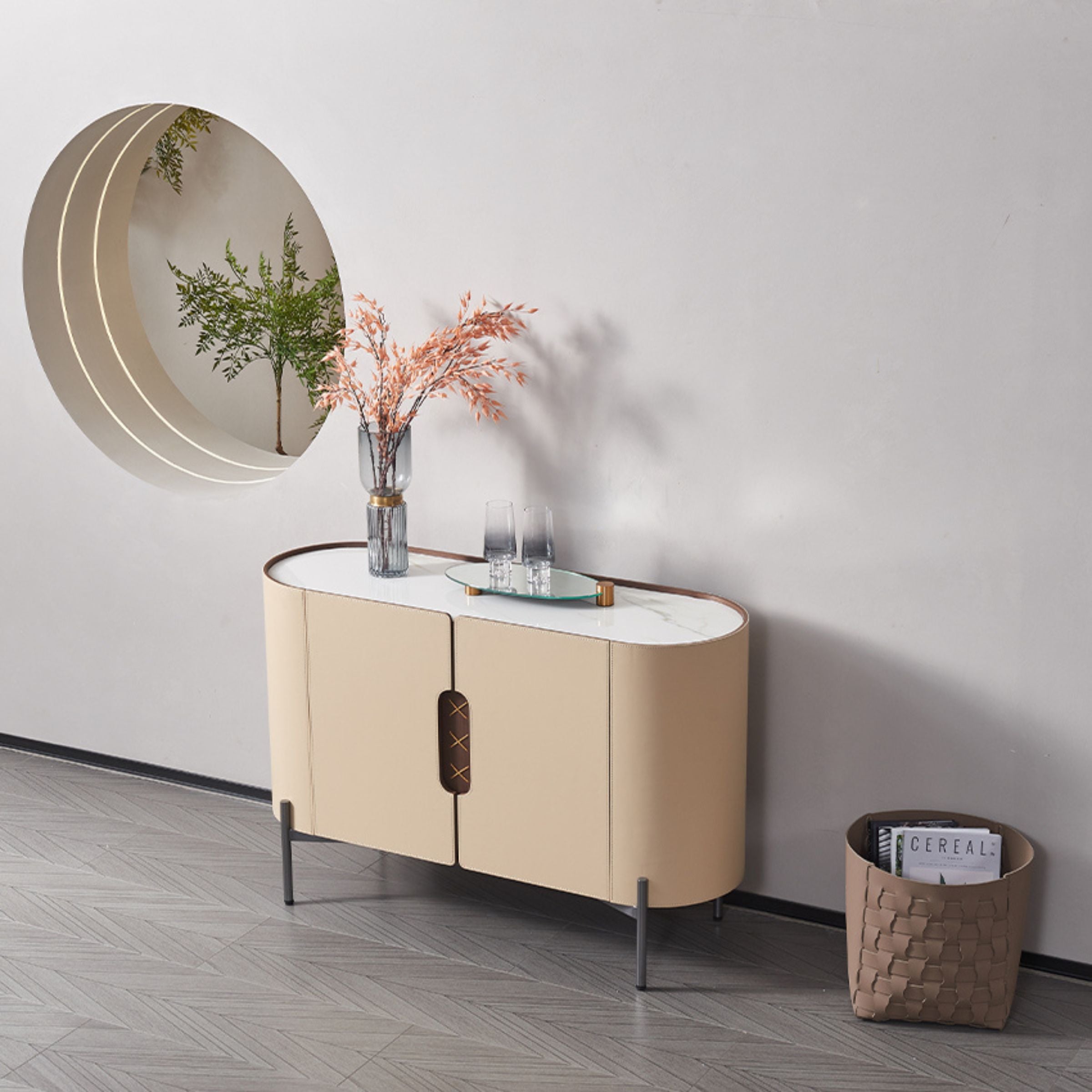 Pre-order 35 Days Delivery Stitch Saddle Leather Console / Dresser MLL-T30 - Cabinets - ebarza Furniture UAE | Shop Modern Furniture in Abu Dhabi & Dubai - مفروشات ايبازرا في الامارات | تسوق اثاث عصري وديكورات مميزة في دبي وابوظبي