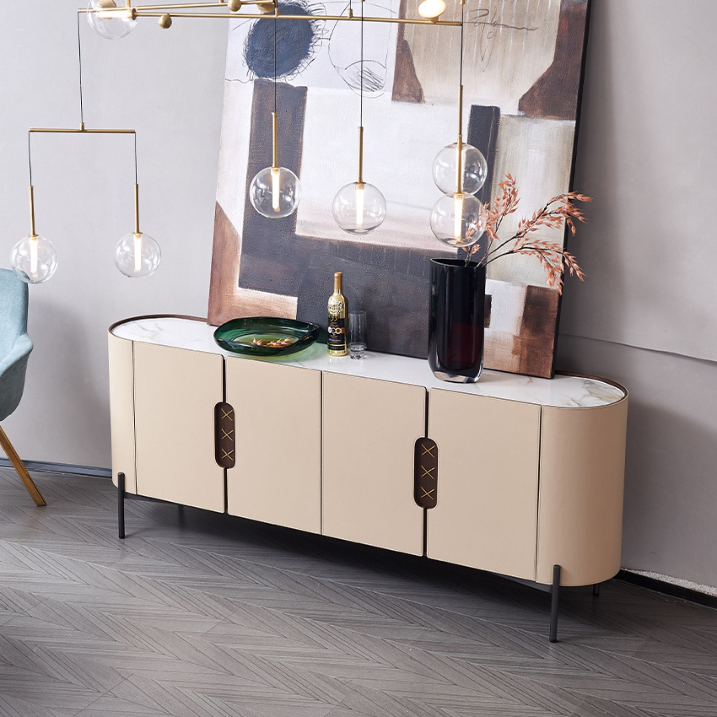 Stitch Saddle Leather Sideboard / Cabinet MLL-T32 - Cabinets - ebarza Furniture UAE | Shop Modern Furniture in Abu Dhabi & Dubai - مفروشات ايبازرا في الامارات | تسوق اثاث عصري وديكورات مميزة في دبي وابوظبي