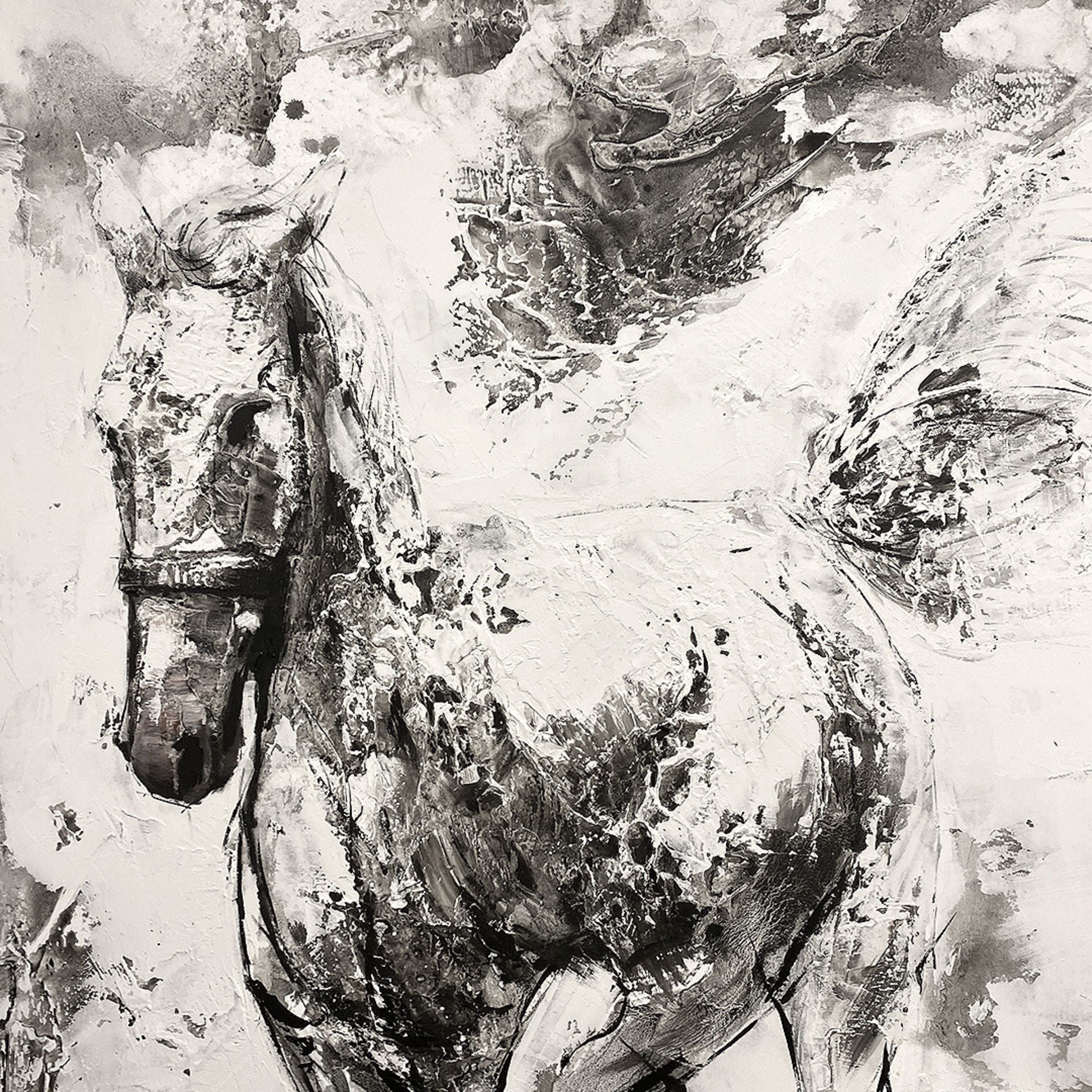 Winter White Horse Hand Painted Art Painting 120*220cm SOASAMPLE006 - Paintings - ebarza Furniture UAE | Shop Modern Furniture in Abu Dhabi & Dubai - مفروشات ايبازرا في الامارات | تسوق اثاث عصري وديكورات مميزة في دبي وابوظبي