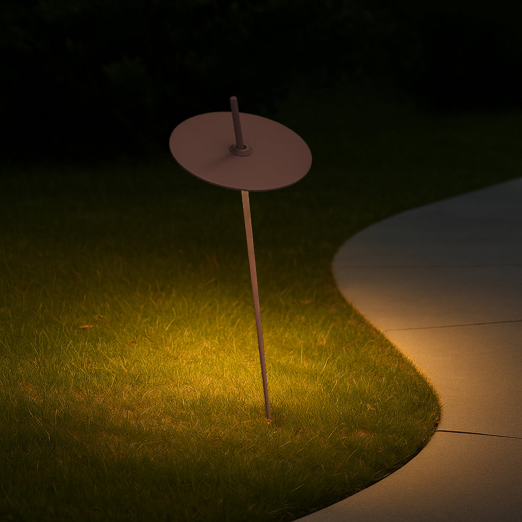 Priky outdoor lamp by Beacon, coffee-colored fixture with outdoor lighting design, suitable for garden or patio illumination.
