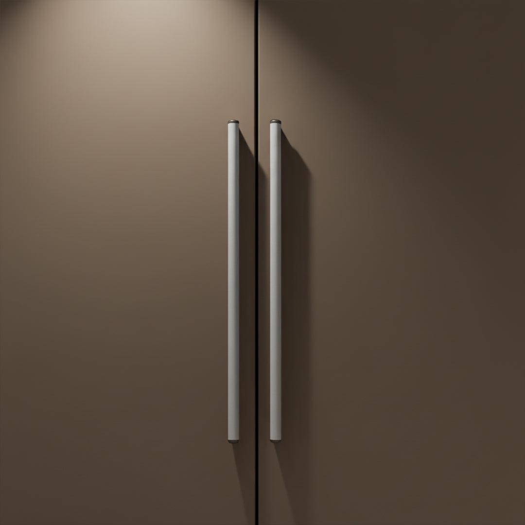 Grey leather pull handle for doors, BEACON 2167 model, 600mm length with sleek leather finish for modern door hardware.