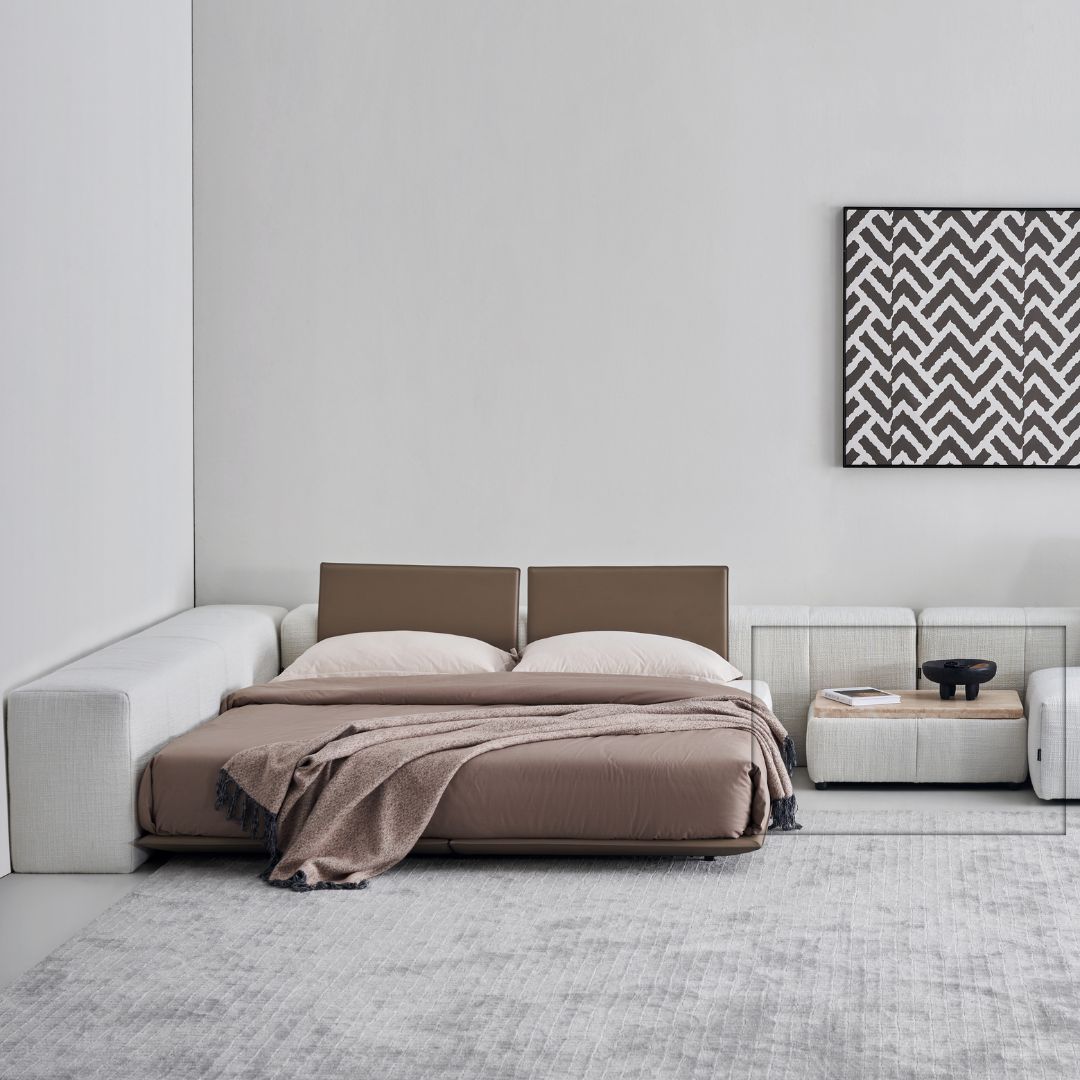 Small BEACON Puzzle Modular Stone Side Table designed for sofas, featuring a modern, textured stone surface and modular design.