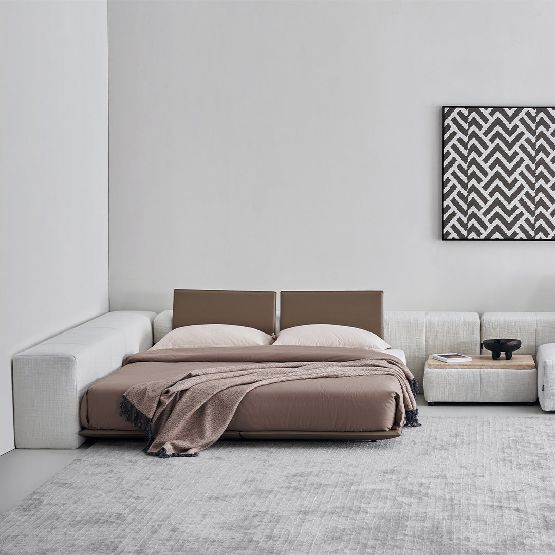 Puzzle suspended bed base with 2 backrests from BEACON, featuring a modern design and sturdy construction for comfortable sleeping.