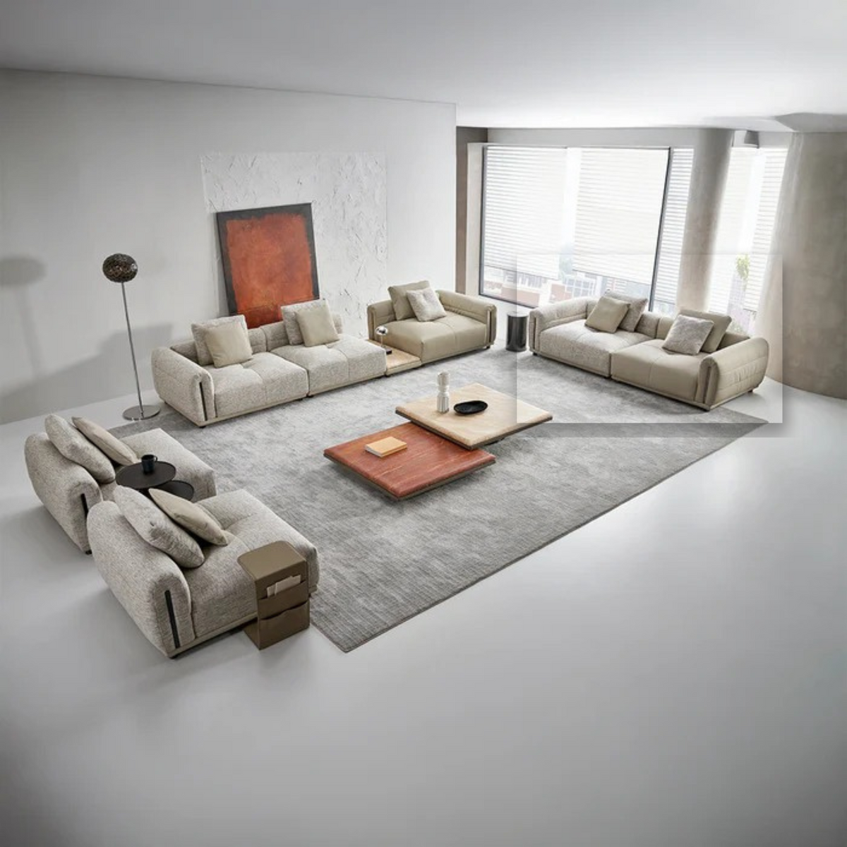 BEACON Quadro 2-seater sofa in neutral fabric with armrests and plush cushions, ideal for modern living rooms.