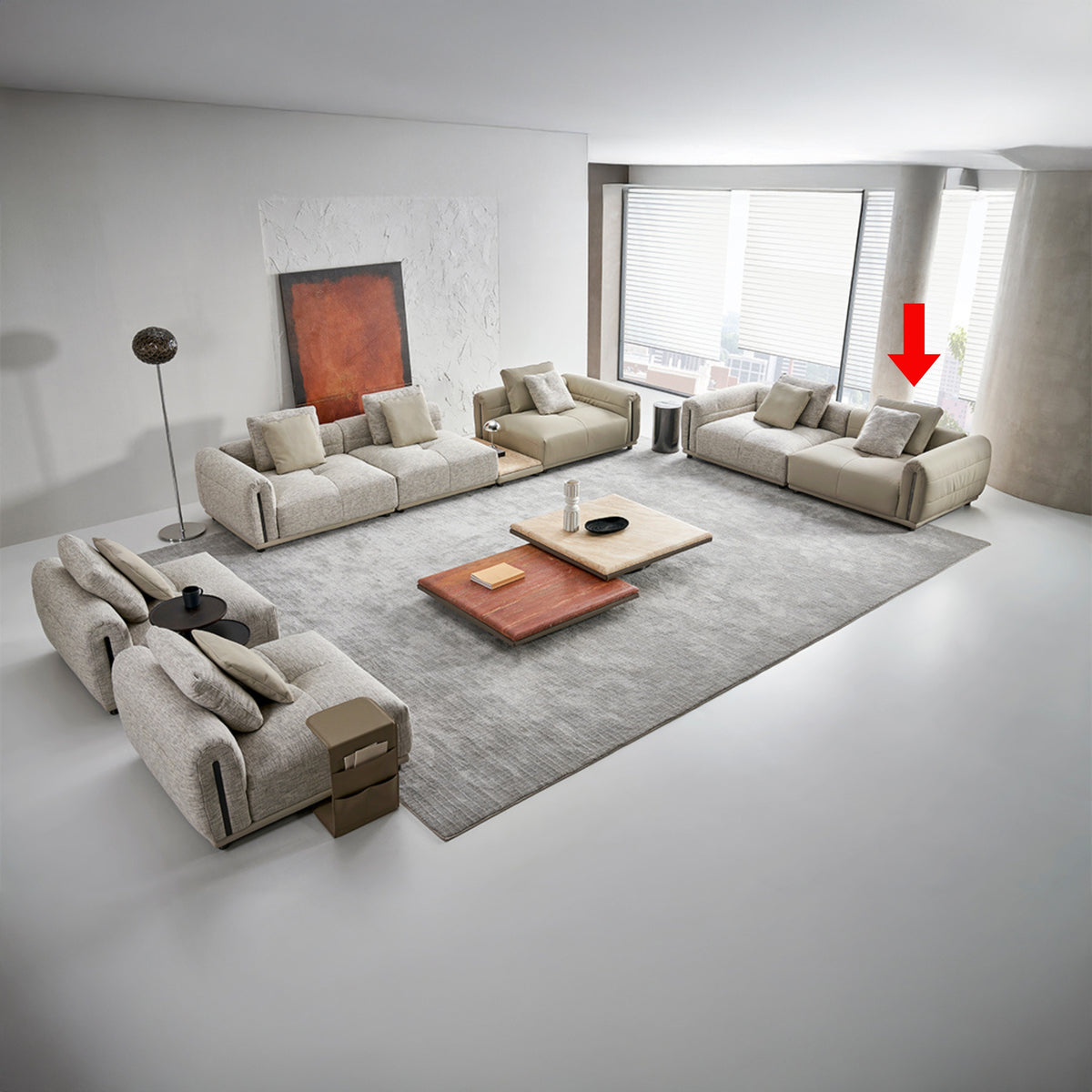 BEACON Quadro single seater modular sofa with right armrest, modern design, plush cushions, fabric upholstery, ideal for contemporary living spaces.