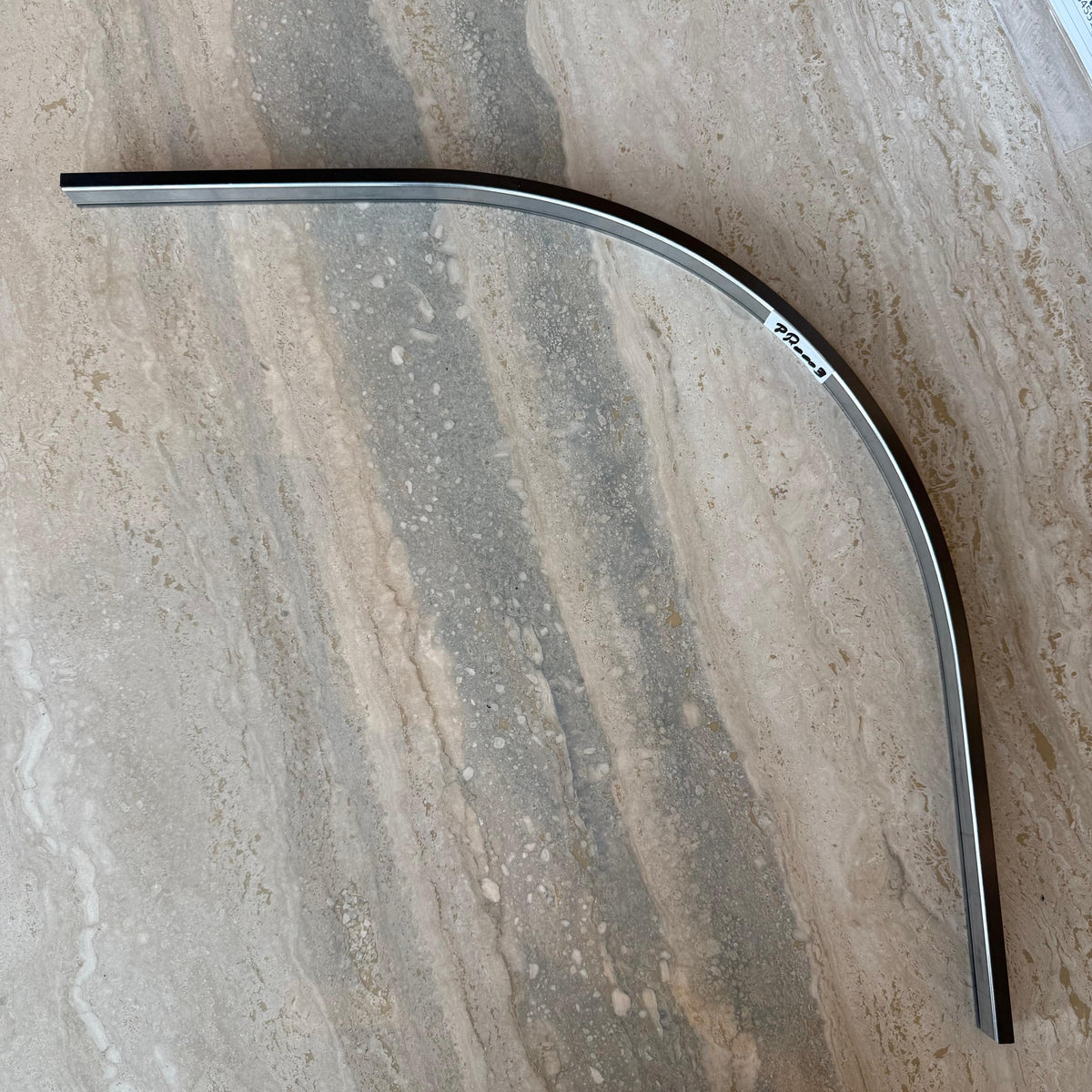 Black R300 2.5cm curved external left corner accessory for wall panels and profiles by BEACON, model PR0003.