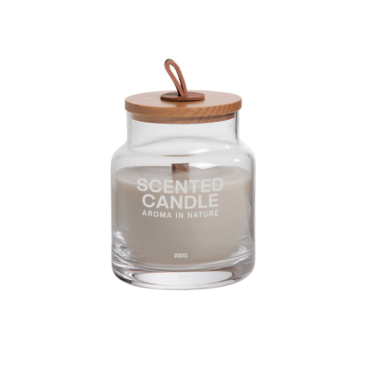 A BEACON aromatherapy candle in a glass jar with nature scent, relaxing ambiance, and soft glow, designed for calming aromatherapy use.