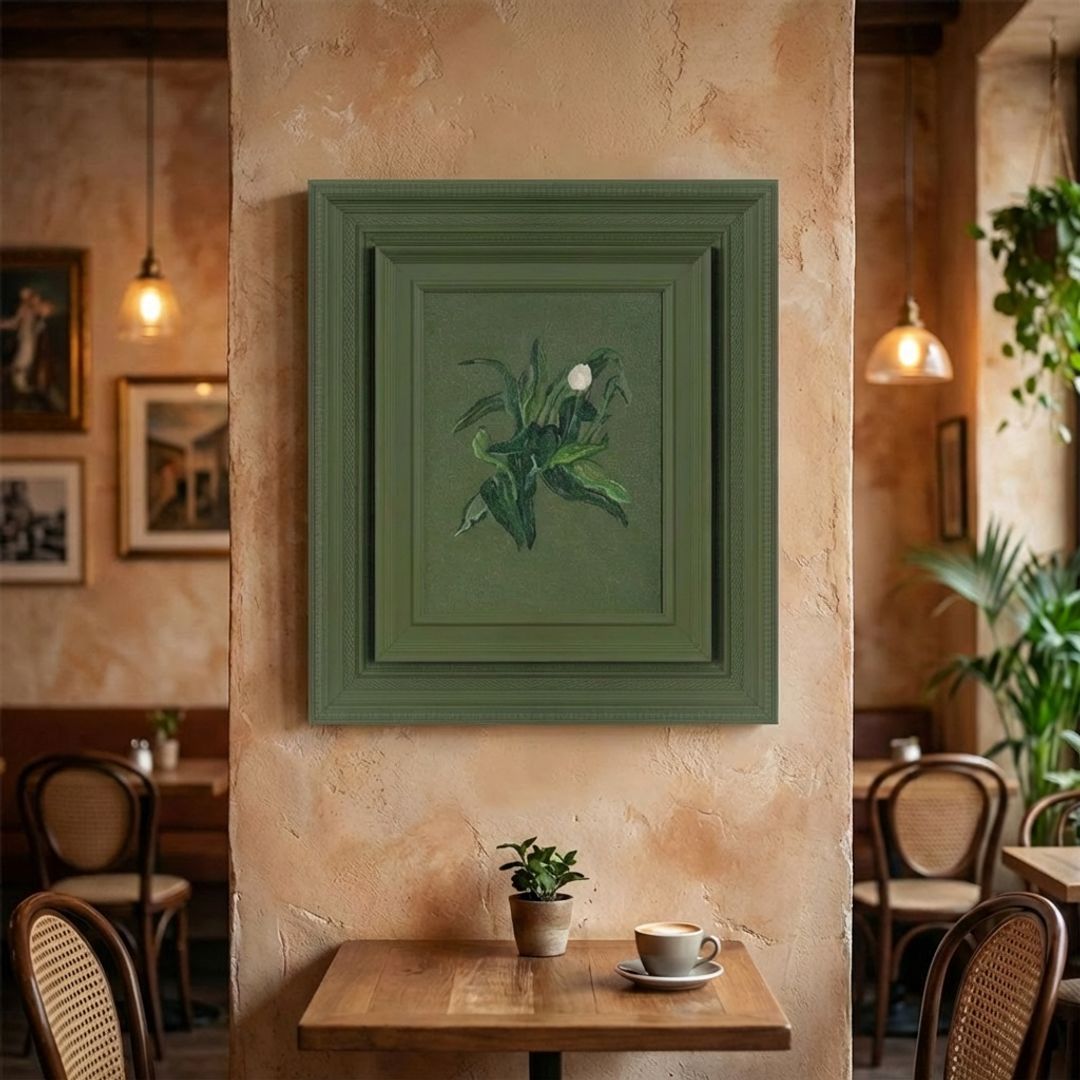 Green and gray abstract wall painting by BEACON (TYDG), 50x60cm, handmade art piece for wall decor.