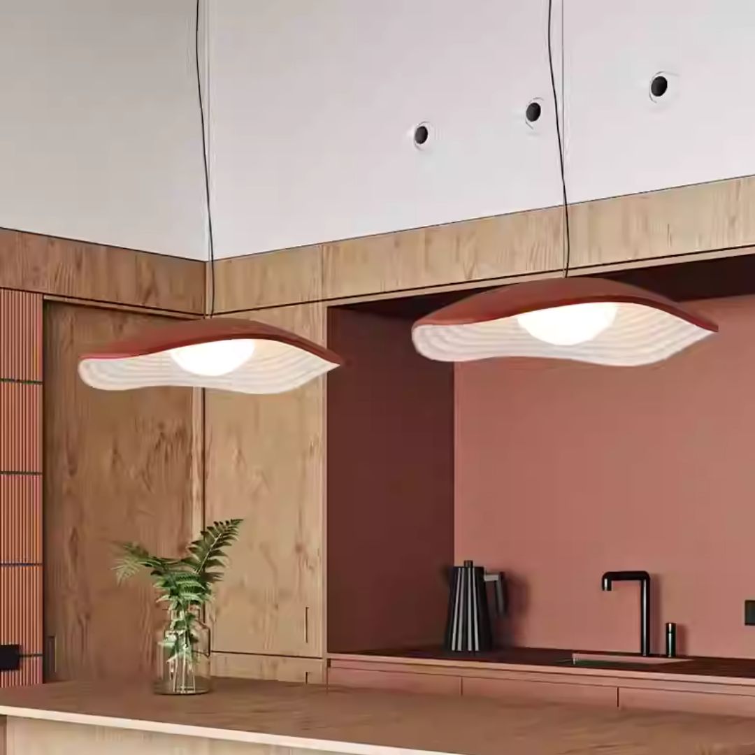 Resin pendant light hanging from ceiling, modern design by BEACON, perfect for contemporary interior lighting.