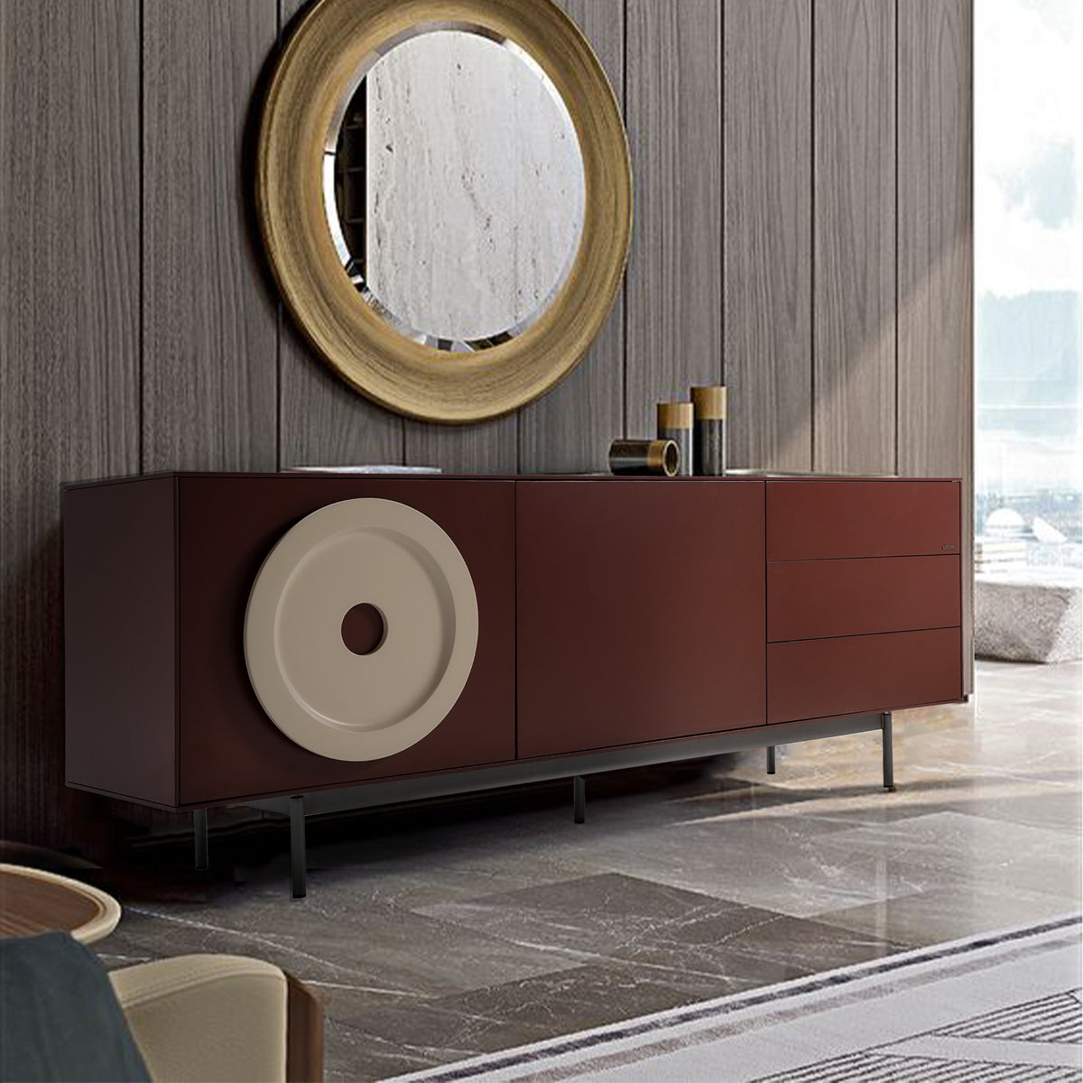 Retro Pop Art Sideboard by BEACON, featuring bold colors and vintage-inspired design, with multiple storage compartments.