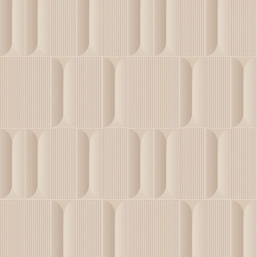 BEACON rhythmic arch fabric wallpaper featuring a flowing, abstract pattern in soft tones, ideal for modern interior decor.