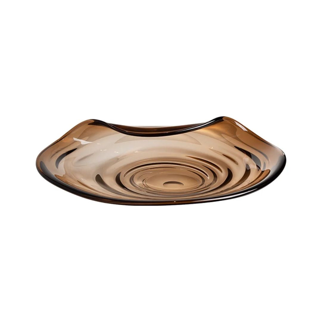 Large brown rolled plate bowl by BEACON, showcasing a smooth, curved ceramic design suitable for serving or display.