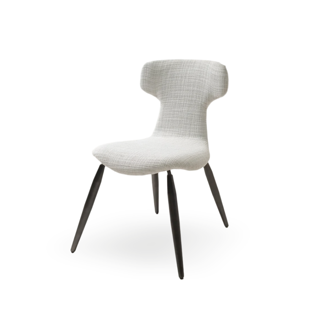 Beige Roma chair with black metal legs by BEACON, modern dining or accent chair with sleek design and comfortable upholstery.