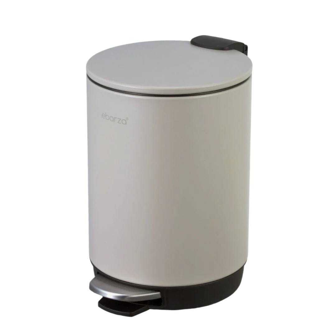 Gray round high basement step trash can by BEACON, designed for bathroom use with a durable plastic body and step pedal.