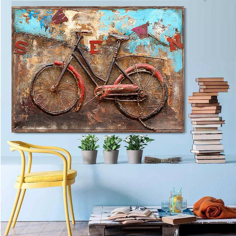 Rusty Bicycle Handcrafted Metal Art Painting 120X90 Cm Soap013 - Paintings - ebarza Furniture UAE | Shop Modern Furniture in Abu Dhabi & Dubai - مفروشات ايبازرا في الامارات | تسوق اثاث عصري وديكورات مميزة في دبي وابوظبي