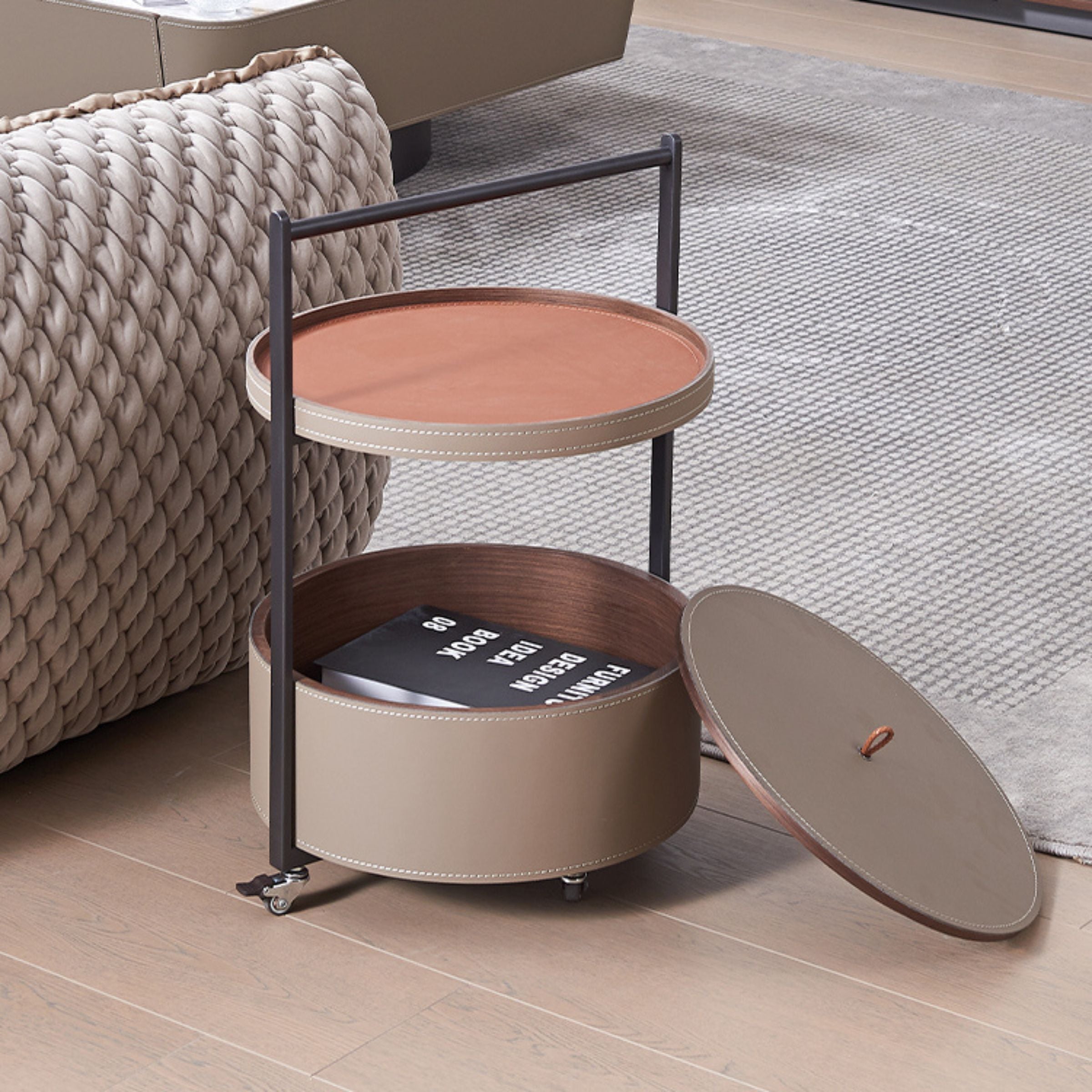 BEACON saddle leather coffee table MLL-D65 with smooth leather surface and modern design, ideal for contemporary living rooms.