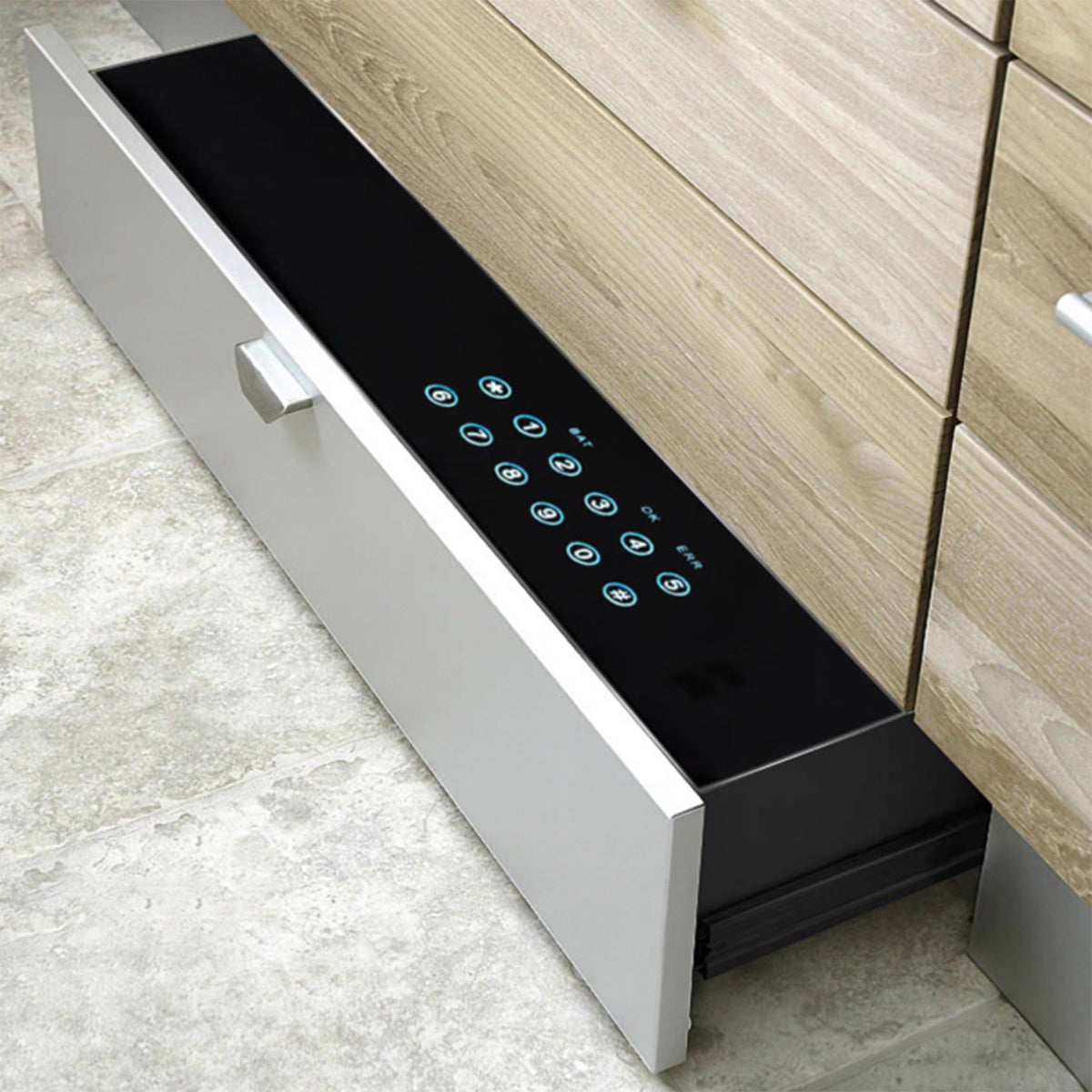 Black BEACON safe box with digital password extraction, 464x400x150mm, designed for secure storage and easy password management.