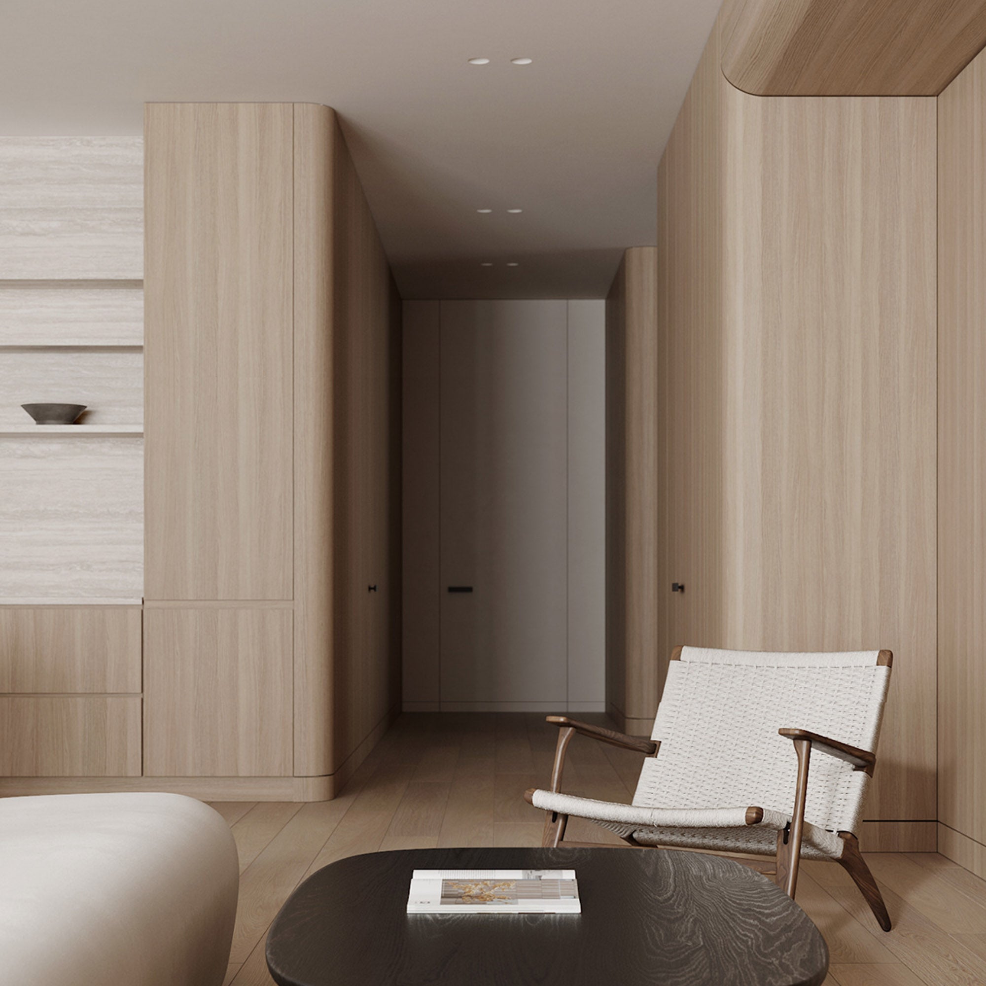 WPC wall panel in Baikal Walnut H color with stitched edges, 122x320cm, decorative wall panel by BEACON for interior design.