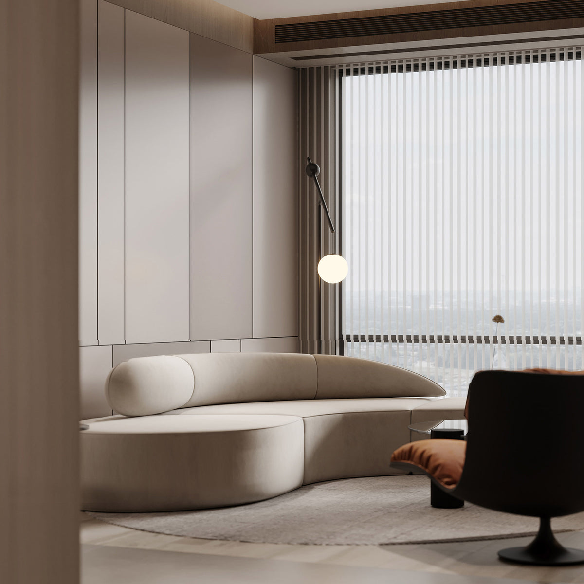 WPC wall panel sample in Milk Coffee color with BB stitching, 120x320cm, by BEACON for wall decoration or interior design.