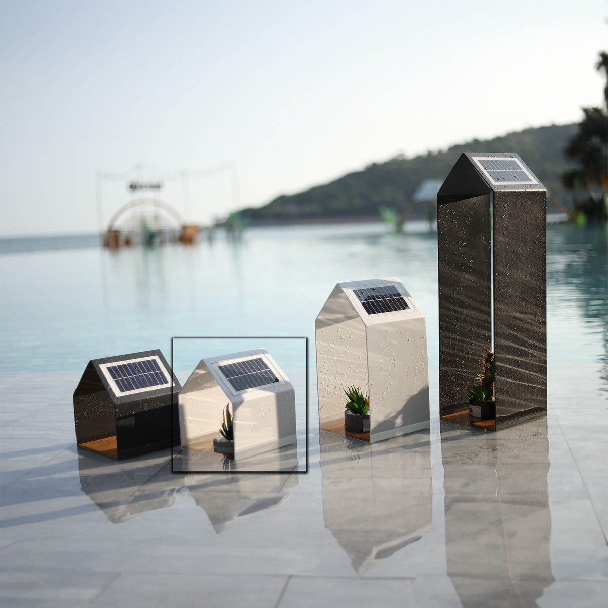 Sand matte outdoor light Small MYX-LS0102 by BEACON, a smart outdoor lighting fixture with a modern sand-colored matte finish.