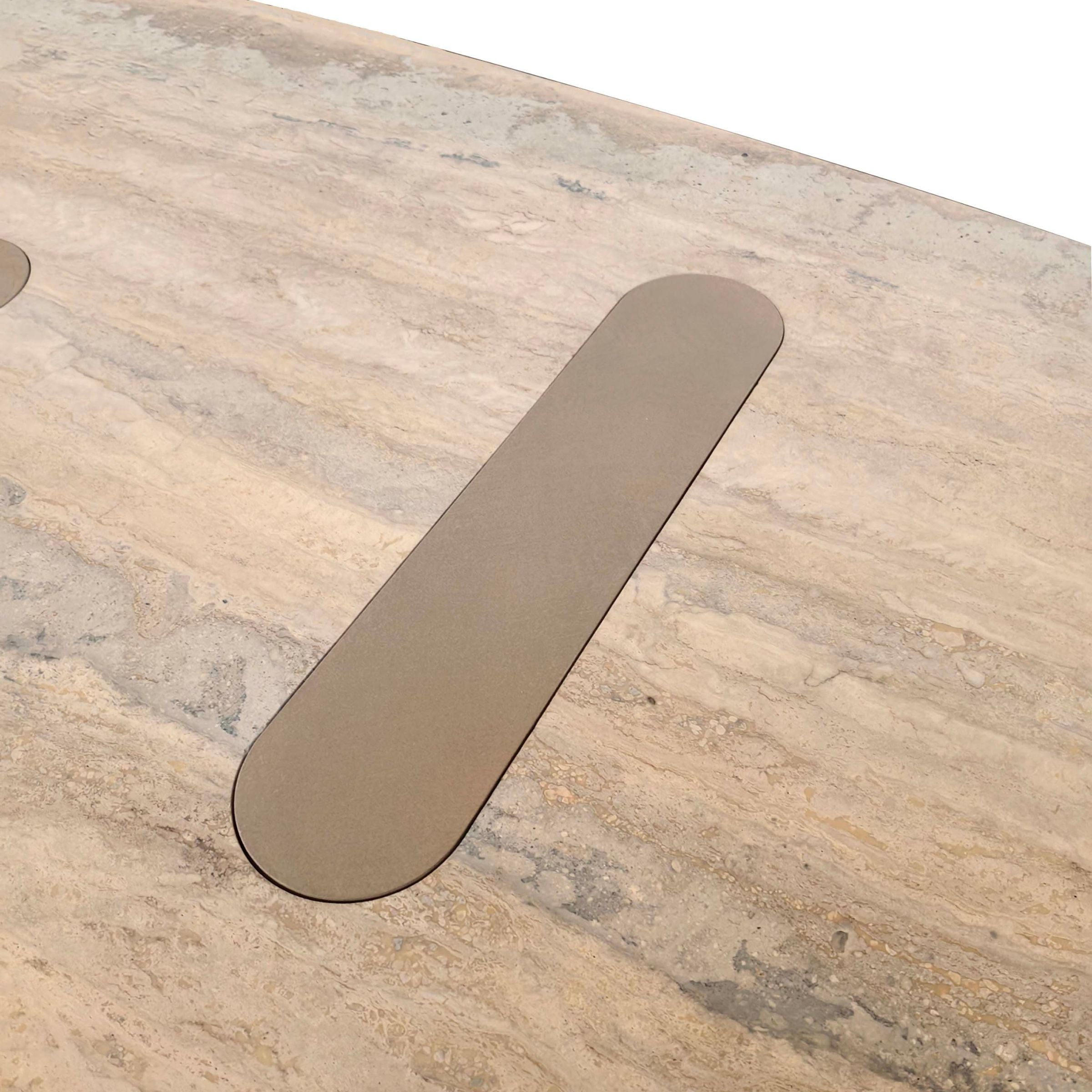 Semi Shiny Sliver Travertine Dining Table - EB08DT - Dining Tables - ebarza Furniture UAE | Shop Modern Furniture in Abu Dhabi & Dubai - مفروشات ايبازرا في الامارات | تسوق اثاث عصري وديكورات مميزة في دبي وابوظبي