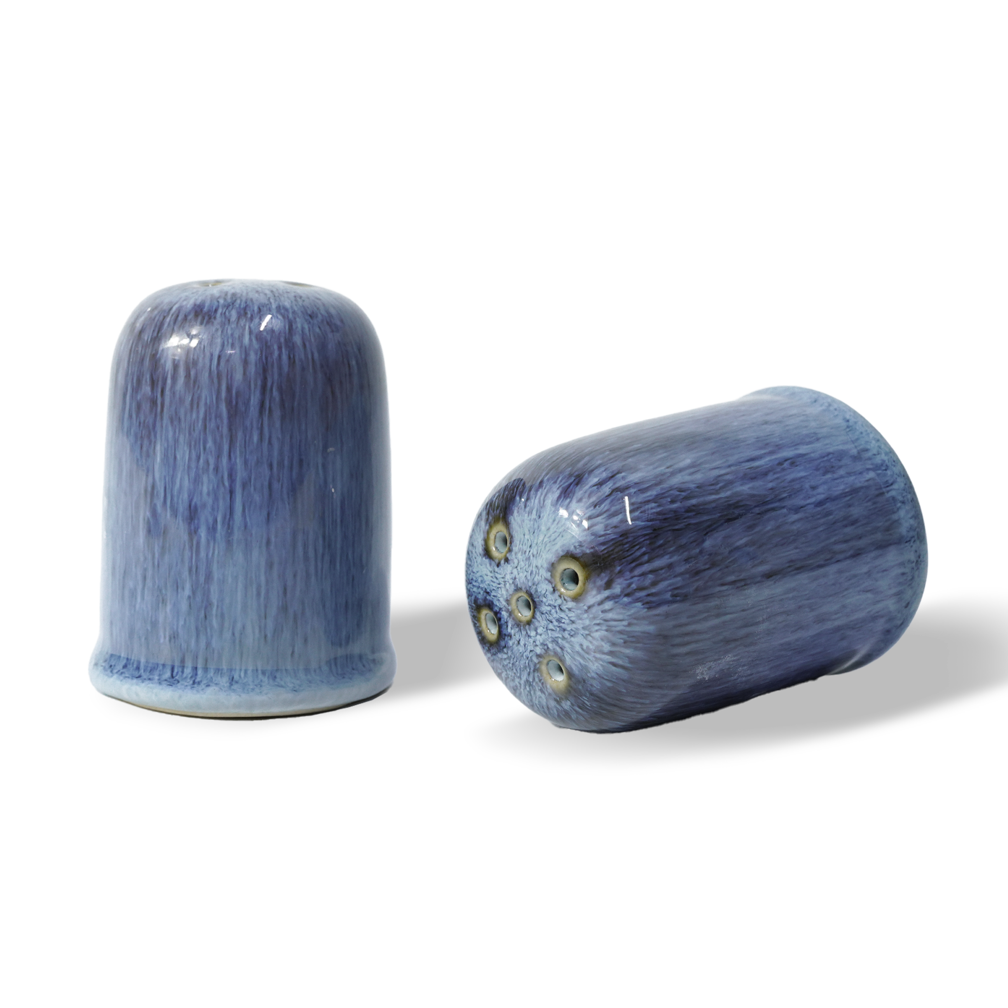 Set of 2 blue wave salt and pepper shakers by BEACON, black and blue spice set with stylish wave design.