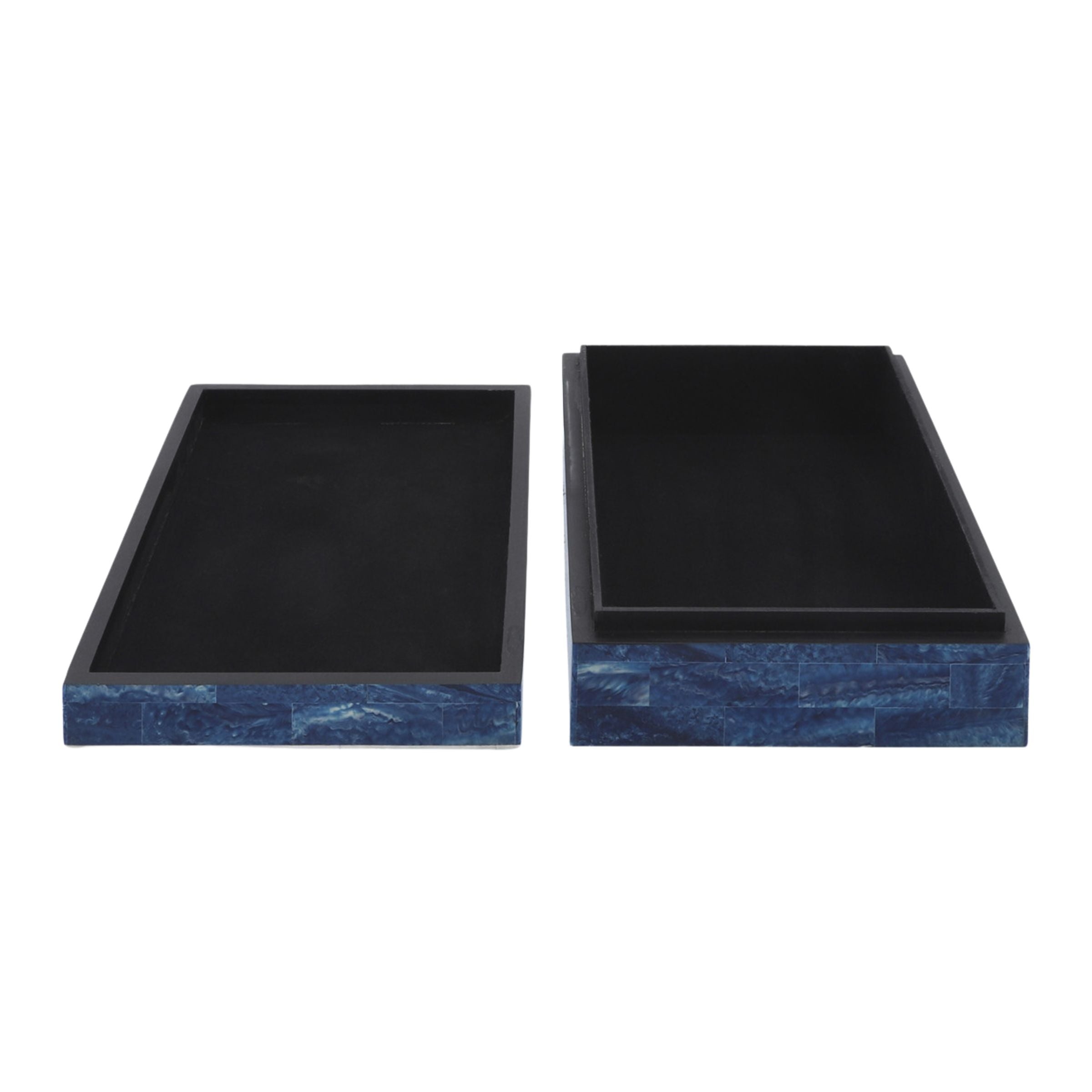 Set Of 2 Checkered Resin Boxes - Blue 16648 - Decorative Boxes - ebarza Furniture UAE | Shop Modern Furniture in Abu Dhabi & Dubai - مفروشات ايبازرا في الامارات | تسوق اثاث عصري وديكورات مميزة في دبي وابوظبي