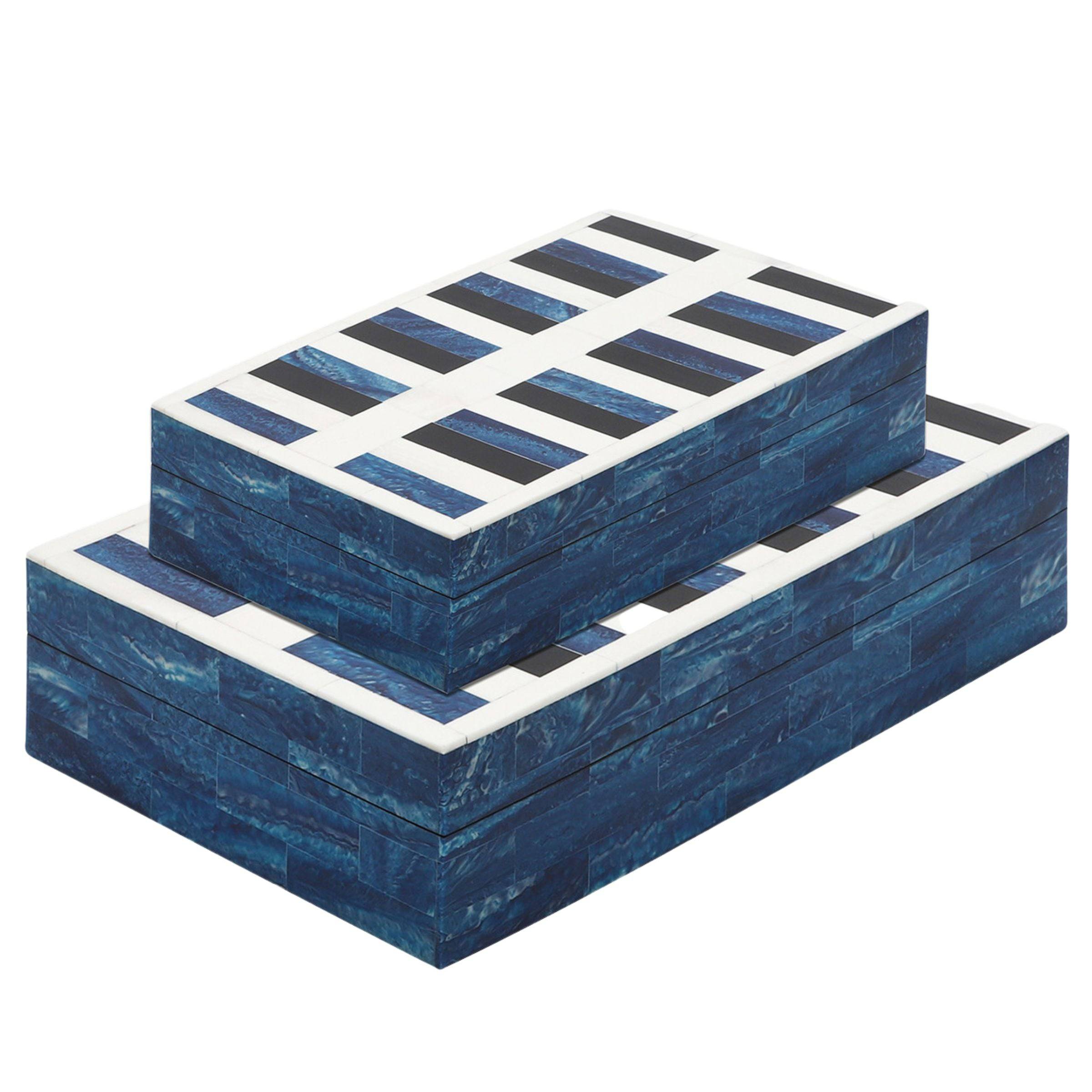 Set Of 2 Checkered Resin Boxes - Blue 16648 - Decorative Boxes - ebarza Furniture UAE | Shop Modern Furniture in Abu Dhabi & Dubai - مفروشات ايبازرا في الامارات | تسوق اثاث عصري وديكورات مميزة في دبي وابوظبي