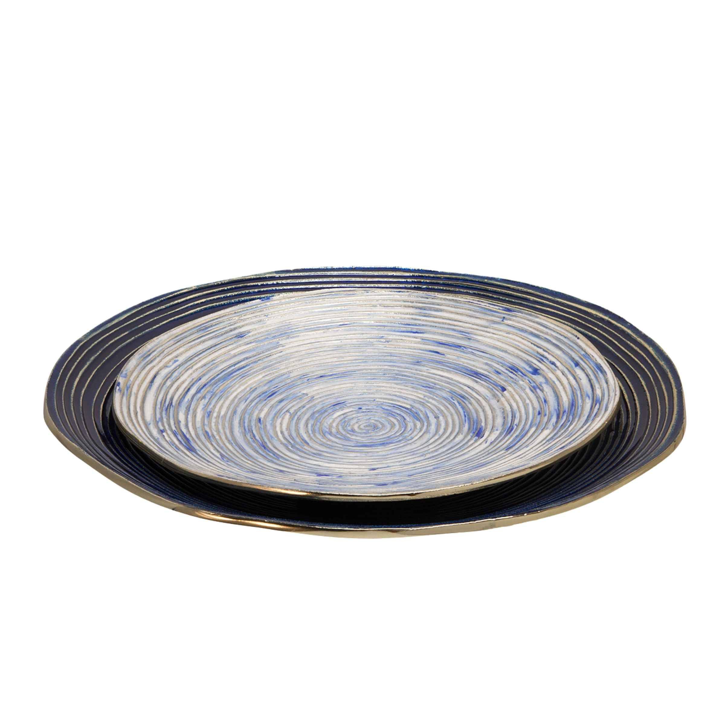 Set Of 2 Decorative Metal Swirl Tray - Blue/Multi 15559 - Trays - ebarza Furniture UAE | Shop Modern Furniture in Abu Dhabi & Dubai - مفروشات ايبازرا في الامارات | تسوق اثاث عصري وديكورات مميزة في دبي وابوظبي