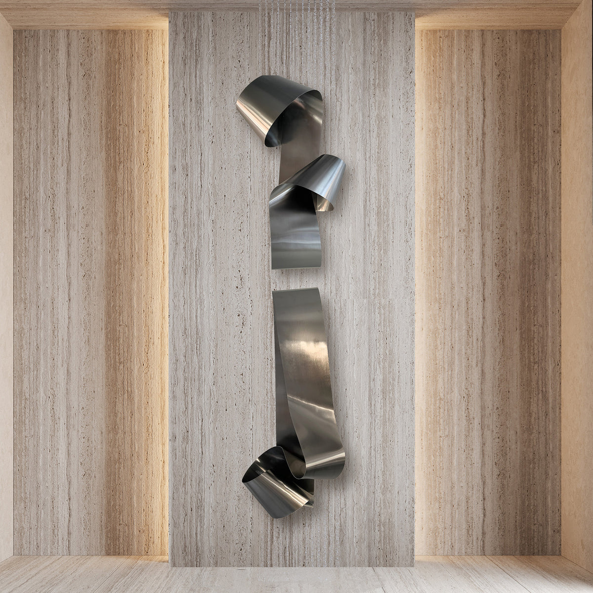 Set of 2 handcrafted stainless steel artwork pieces by BEACON, featuring intricate designs and a modern finish.