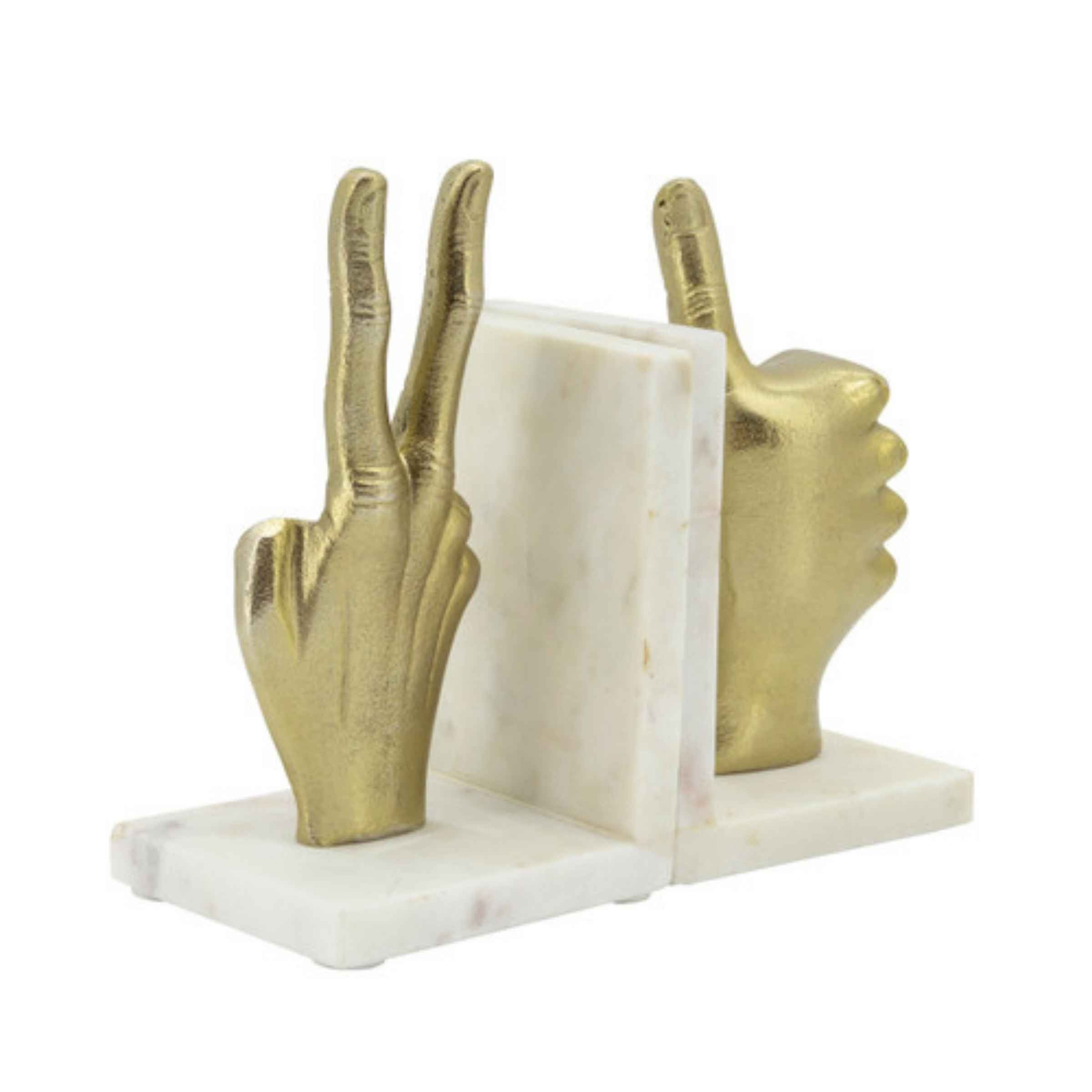 Set Of 2 Hand Sign Bookends - Gold 15670-02 -  Bookends | مجموعة من 2 مسند ظهر للافتات اليدوية - ذهبي - ebarza Furniture UAE | Shop Modern Furniture in Abu Dhabi & Dubai - مفروشات ايبازرا في الامارات | تسوق اثاث عصري وديكورات مميزة في دبي وابوظبي