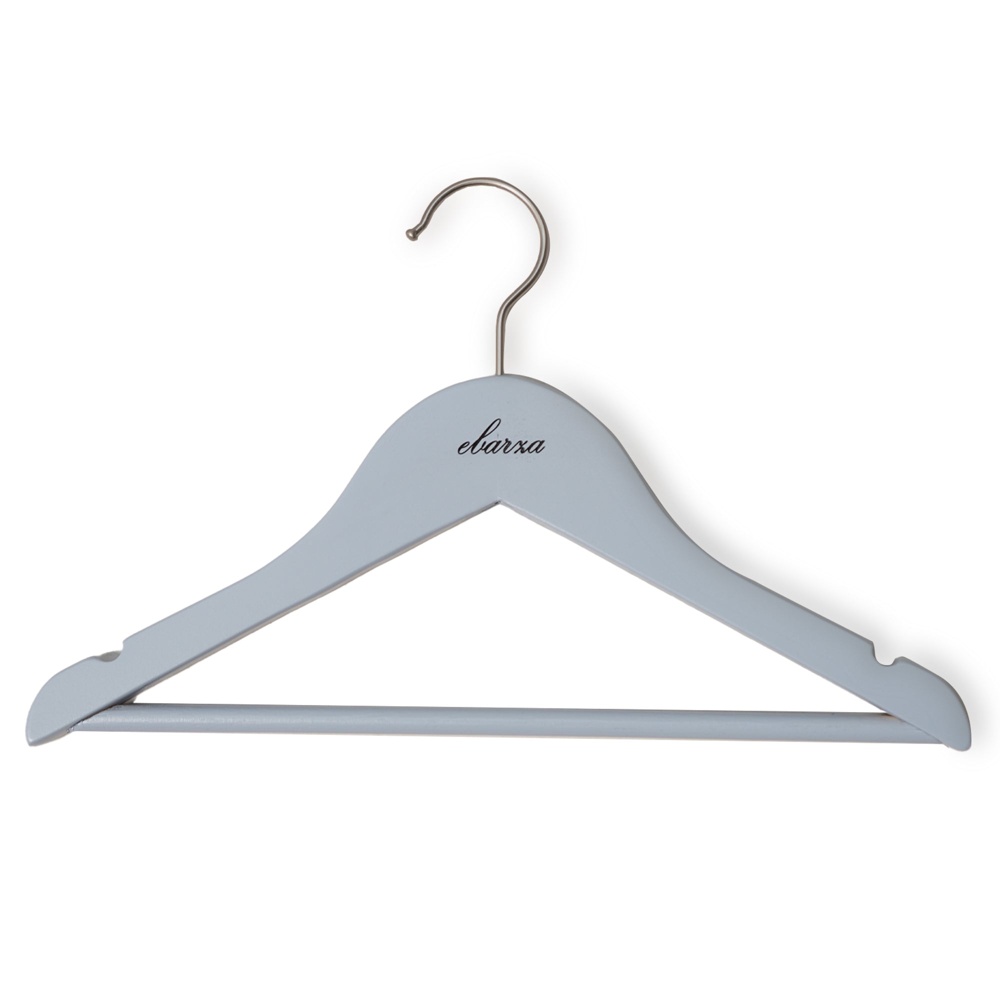Set of 3 kids' light blue Lotus wood hangers by BEACON, featuring a sleek finish and durable design for children's clothes.