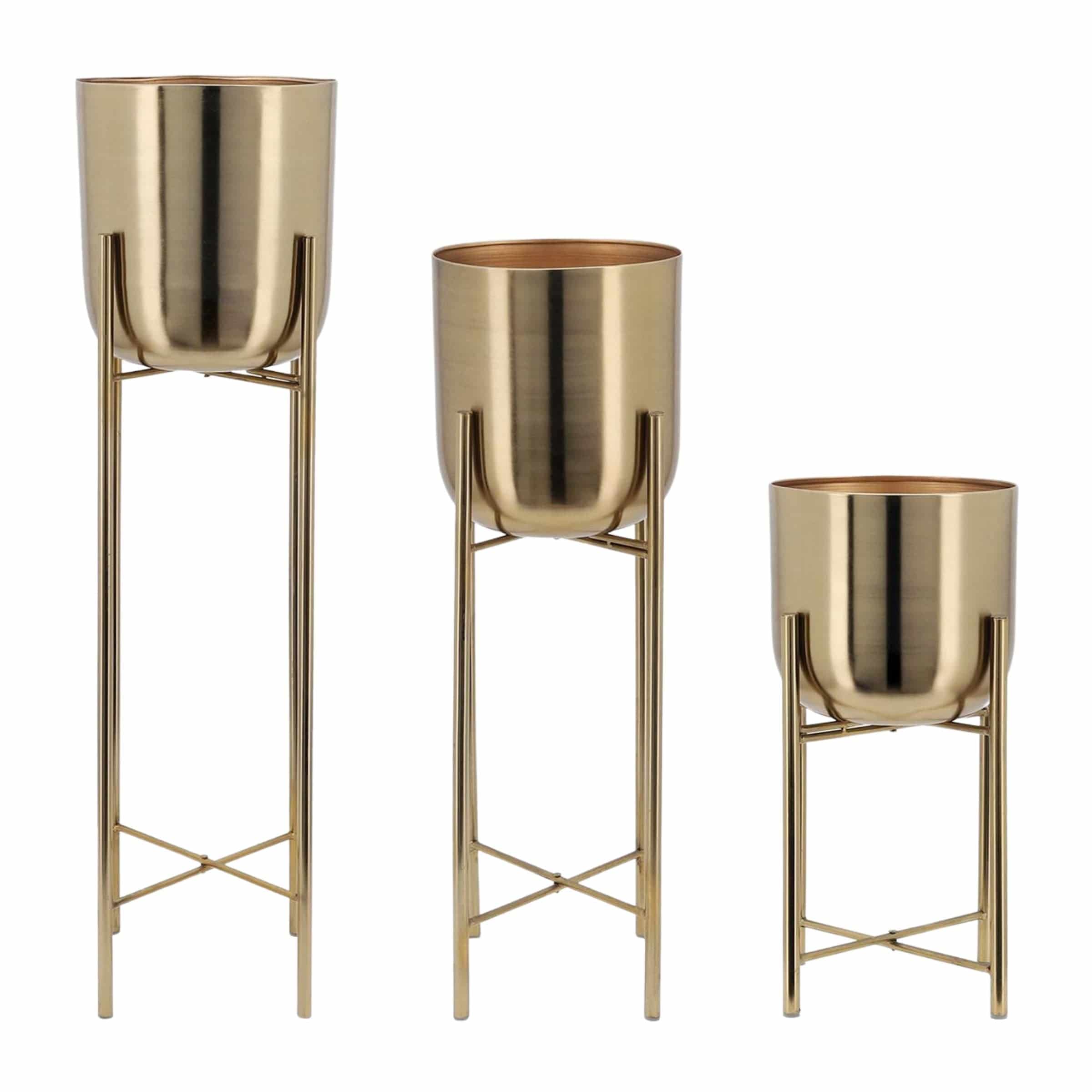 Set Of 3 Metal Planters On Stand - 40,30,20 Cm - Gold 14630 - Planter Boxes - ebarza Furniture UAE | Shop Modern Furniture in Abu Dhabi & Dubai - مفروشات ايبازرا في الامارات | تسوق اثاث عصري وديكورات مميزة في دبي وابوظبي