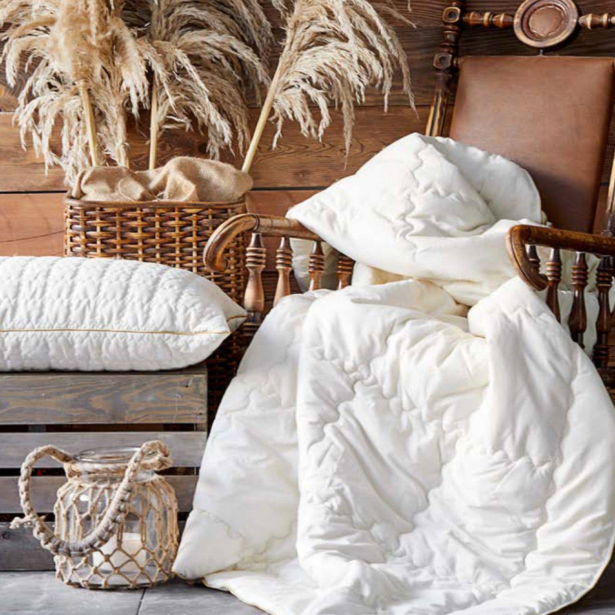 Set of single wool quilt and wool pillow from Yun Yogran by KARACA HOME, 155x215 cm bedding set for cozy comfort.