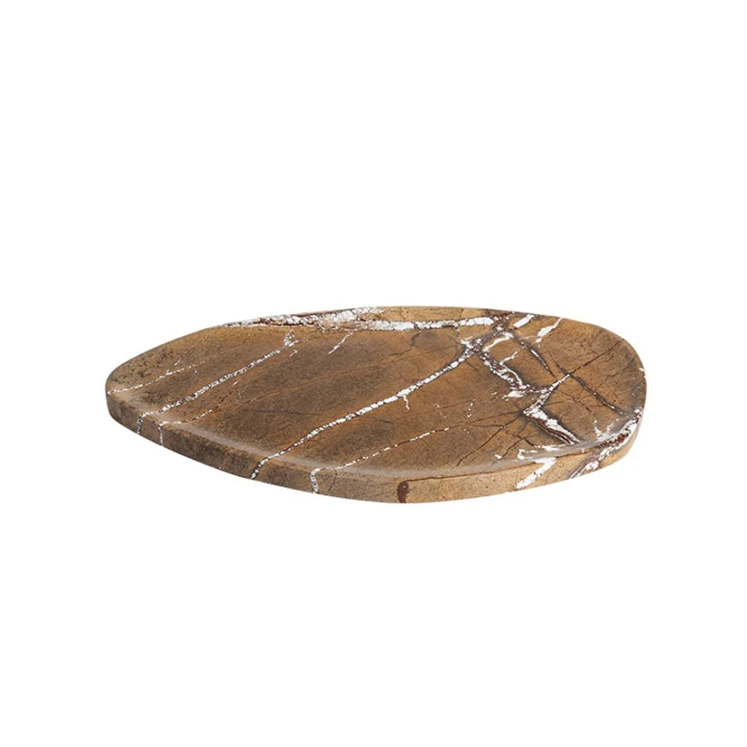 Shaped stone plate in coffee color by BEACON, featuring a unique design perfect for serving or decorative use.