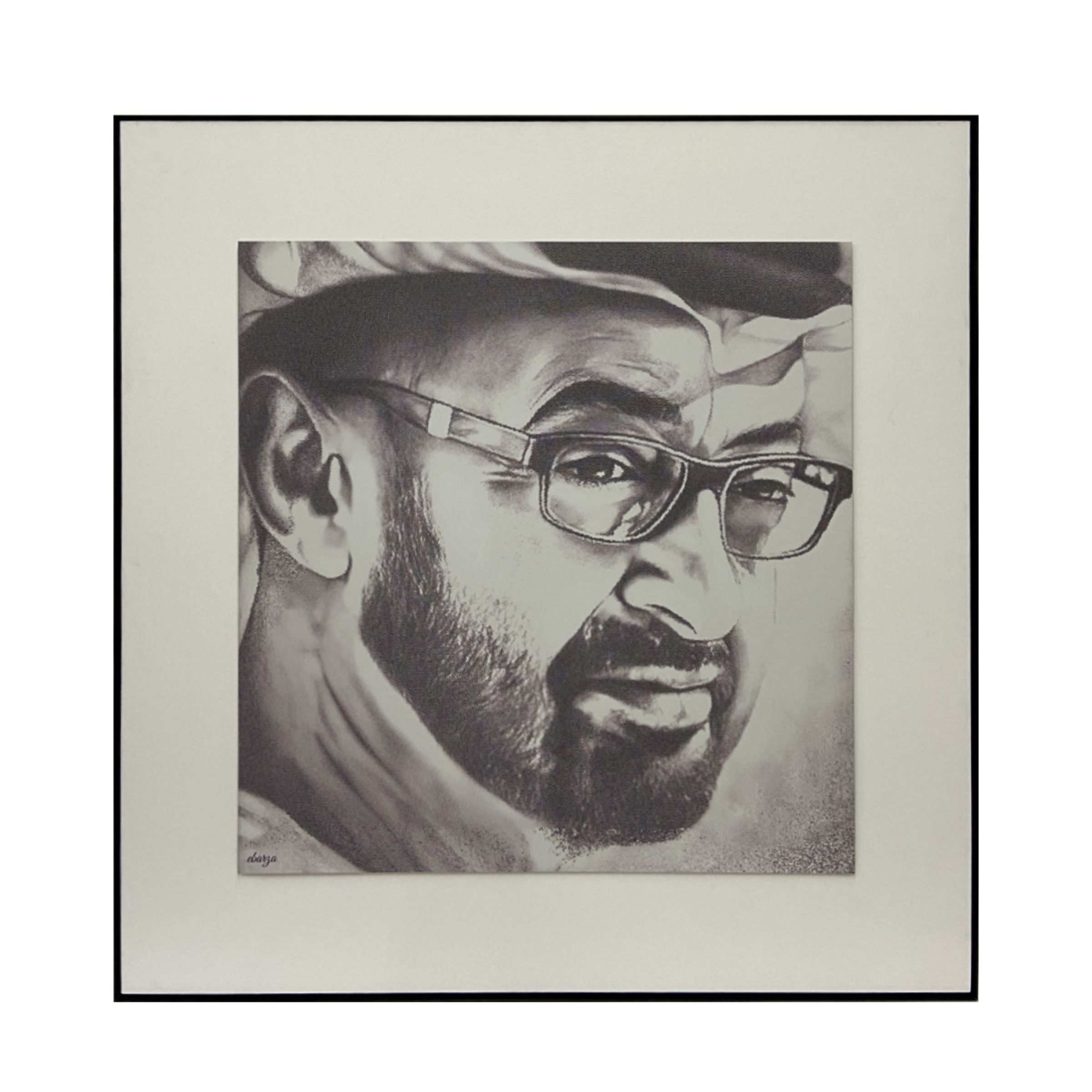 Handmade painting of Sheikh Mohammed bin Zayed Al Nahyan by BEACON, 140x140 cm, showcasing detailed craftsmanship and vibrant colors.
