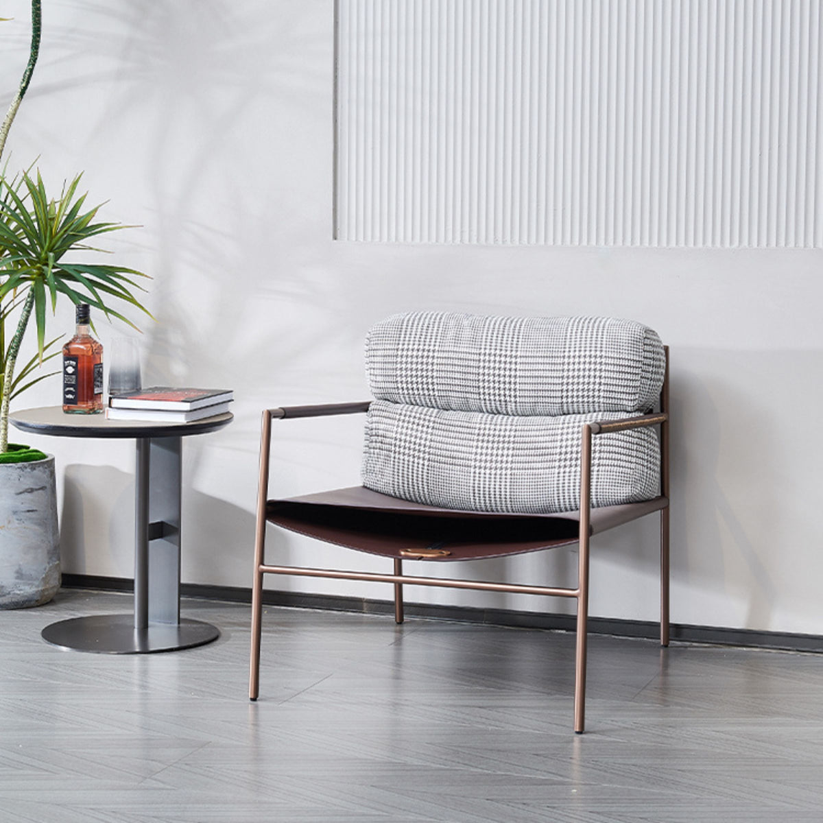 Light gray and brown Sicily Lounge Chair by BEACON, featuring a modern, comfortable design for stylish lounging indoors or outdoors.