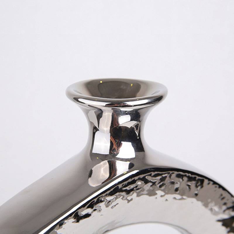Silver Circle Vase-B Fa-D1960B - Vases - ebarza Furniture UAE | Shop Modern Furniture in Abu Dhabi & Dubai - مفروشات ايبازرا في الامارات | تسوق اثاث عصري وديكورات مميزة في دبي وابوظبي