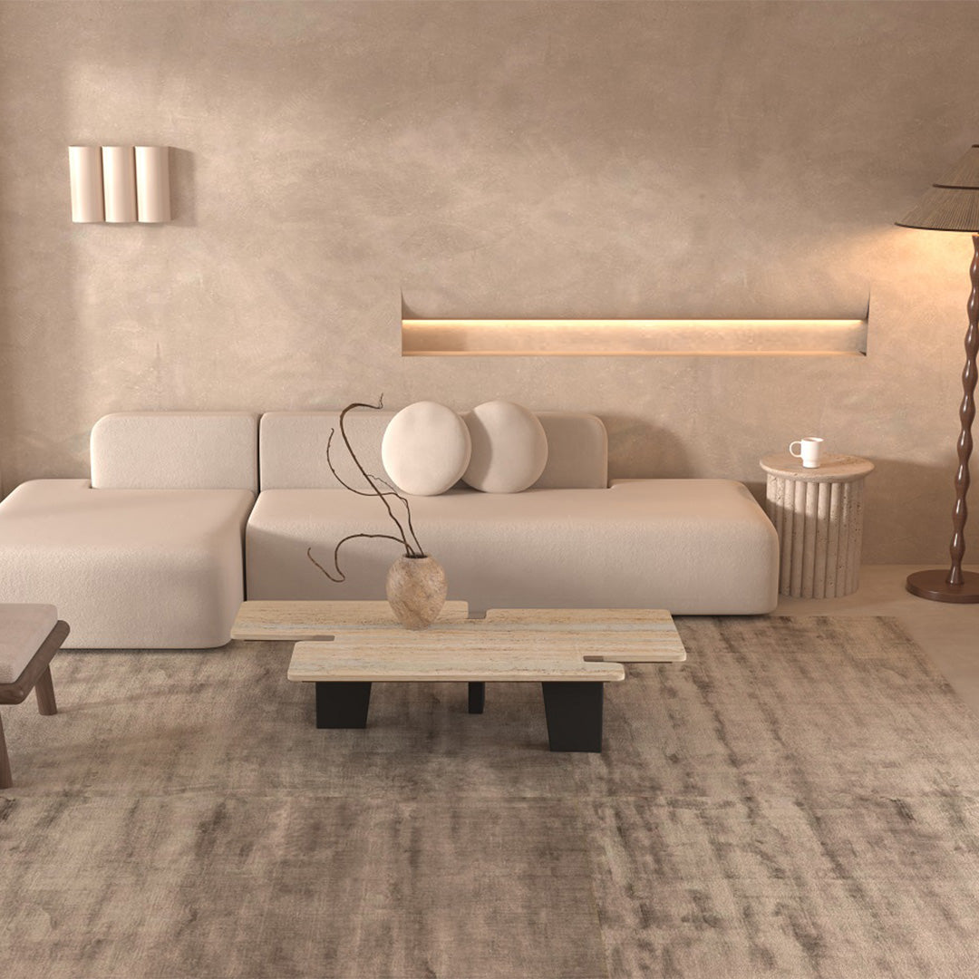 A2STONE Silvia Travertine Center Table, modern coffee table with rectangular travertine top and sleek base design.