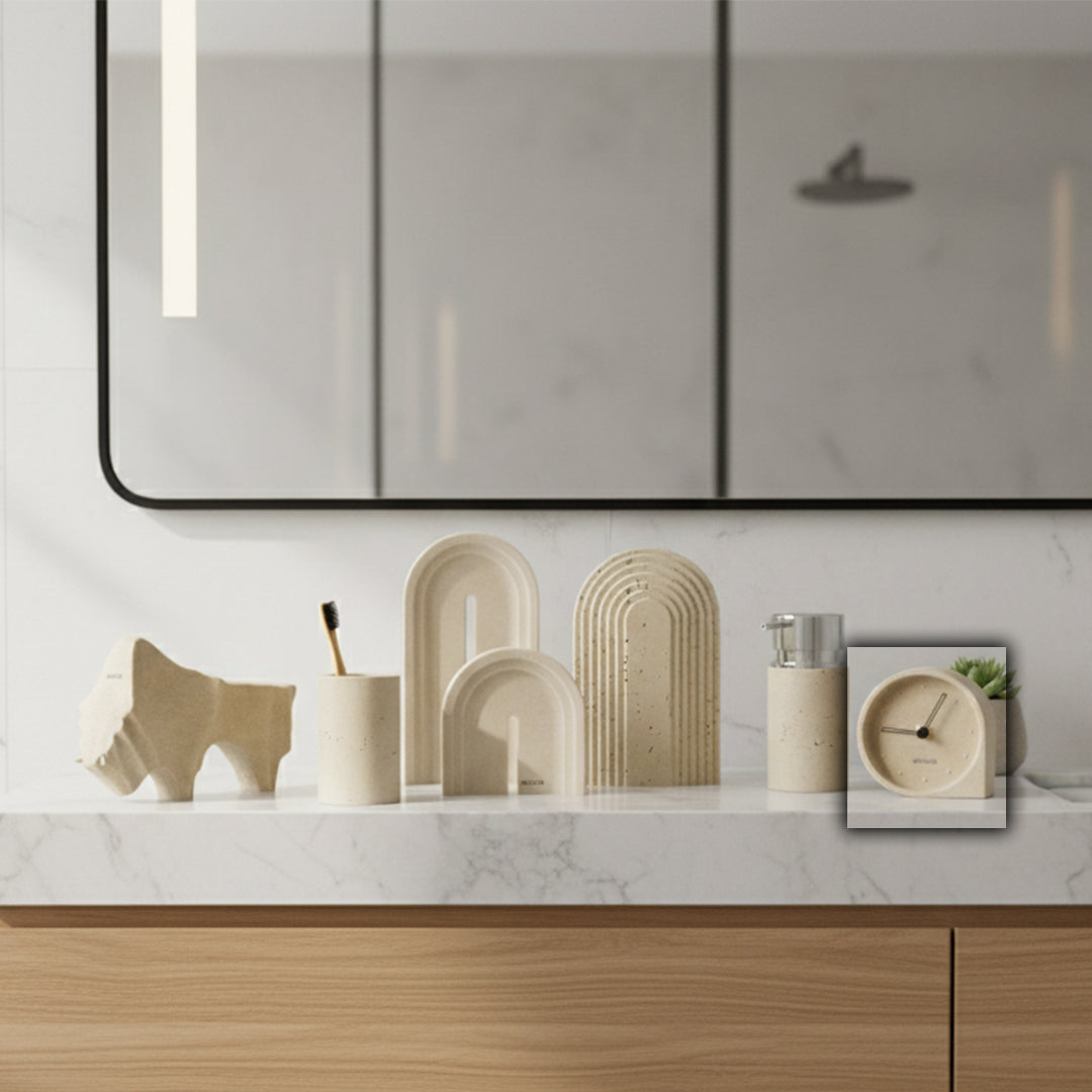 BEACON Soft Sand Table Clock TCD223, a modern clock with a soft sand finish, displayed on a desk surface.
