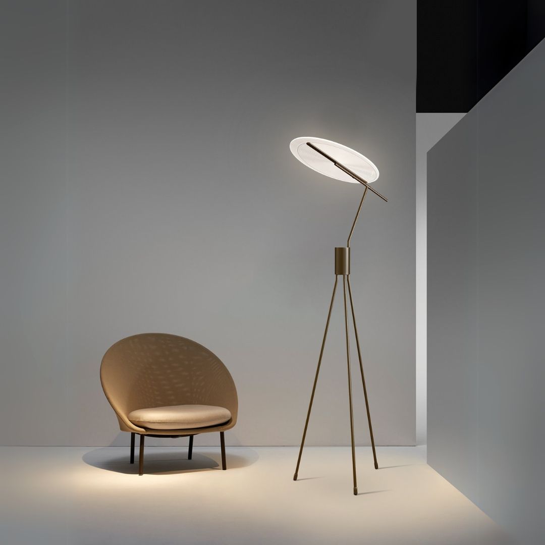 Spectra Arc Floor Lamp by BEACON, modern black metal design with curved arm and adjustable head for stylish lighting.